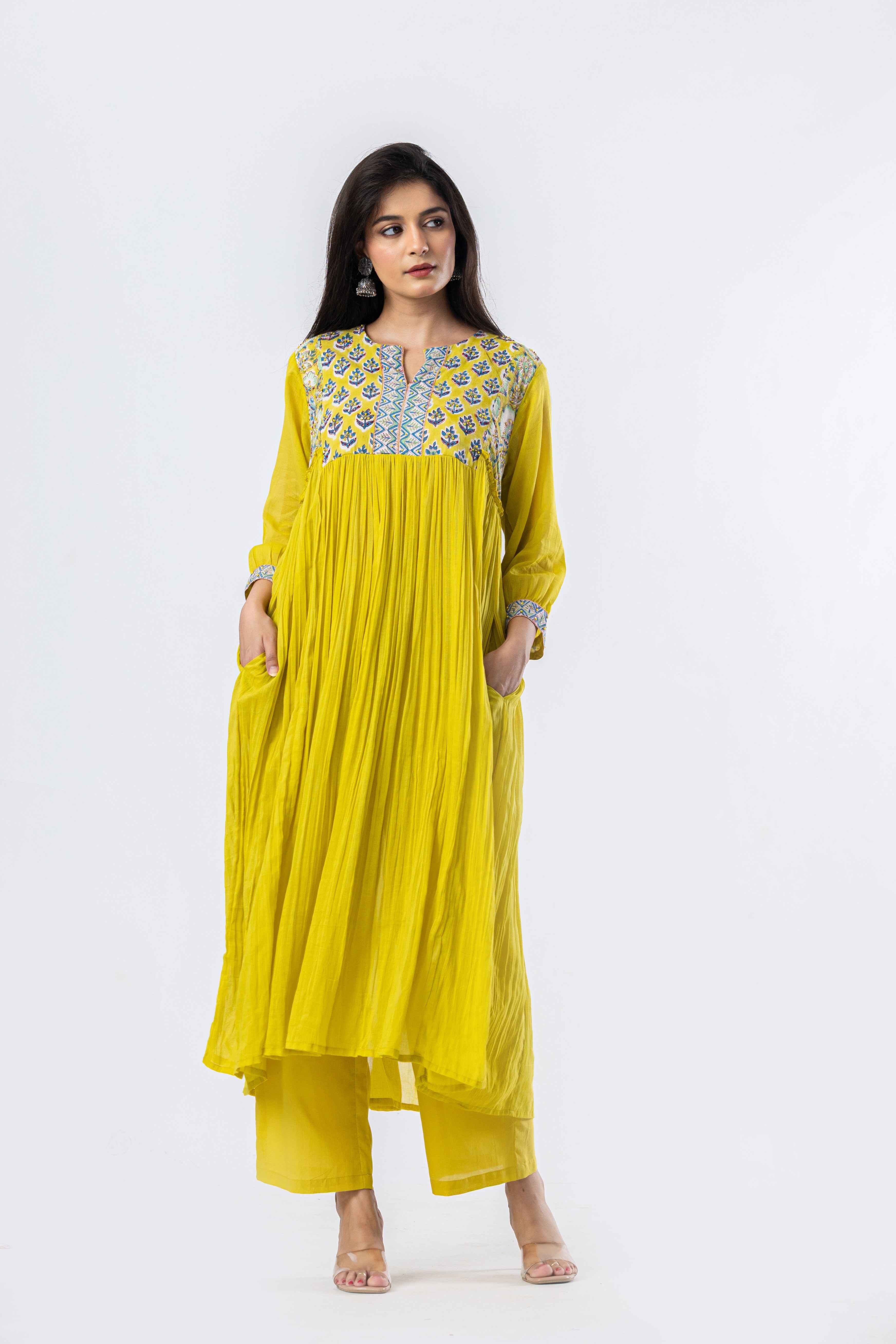 Sunlit Gathered Hand Block Print Kurta Set