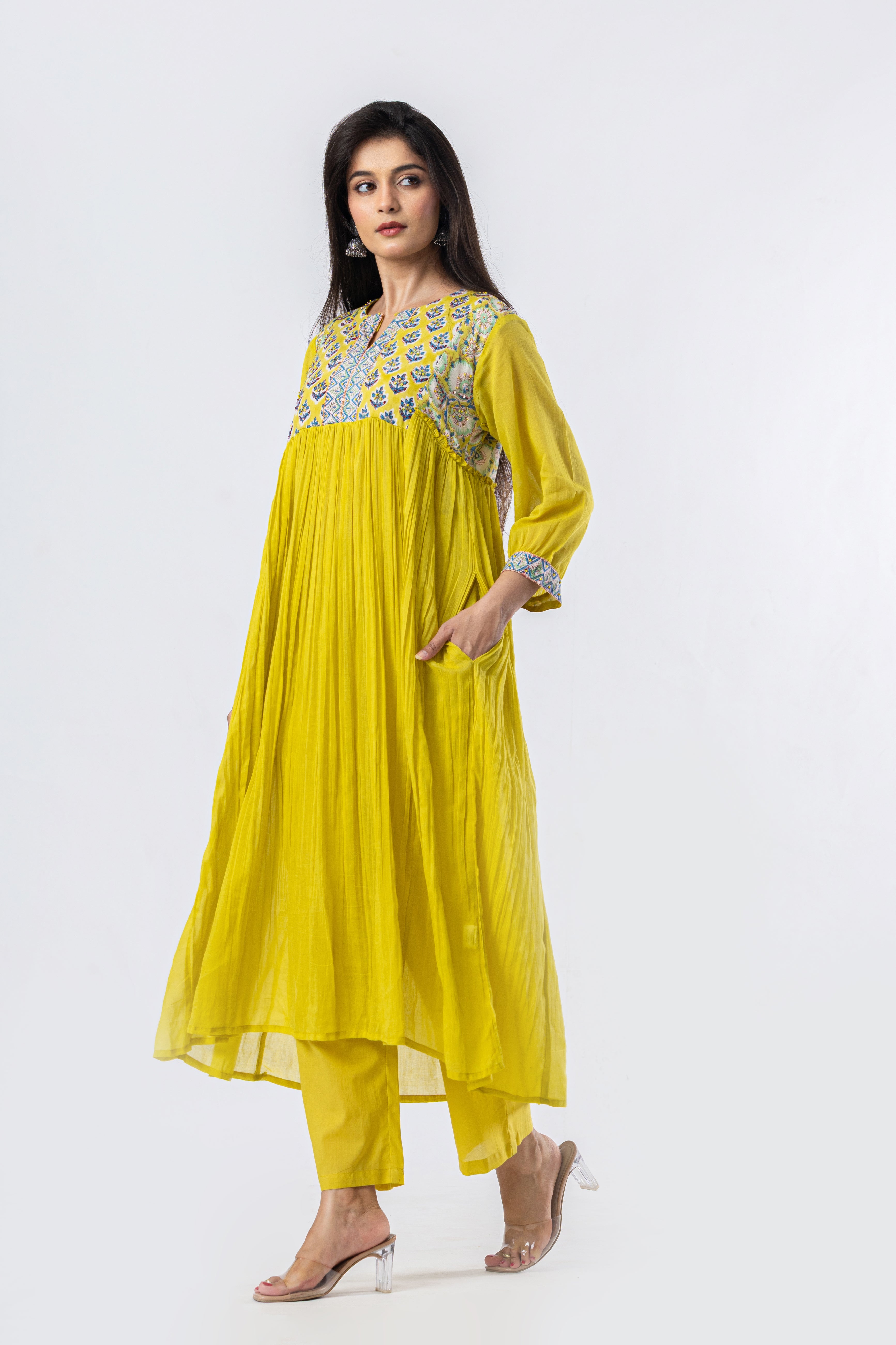 Sunlit Gathered Hand Block Print Kurta Set