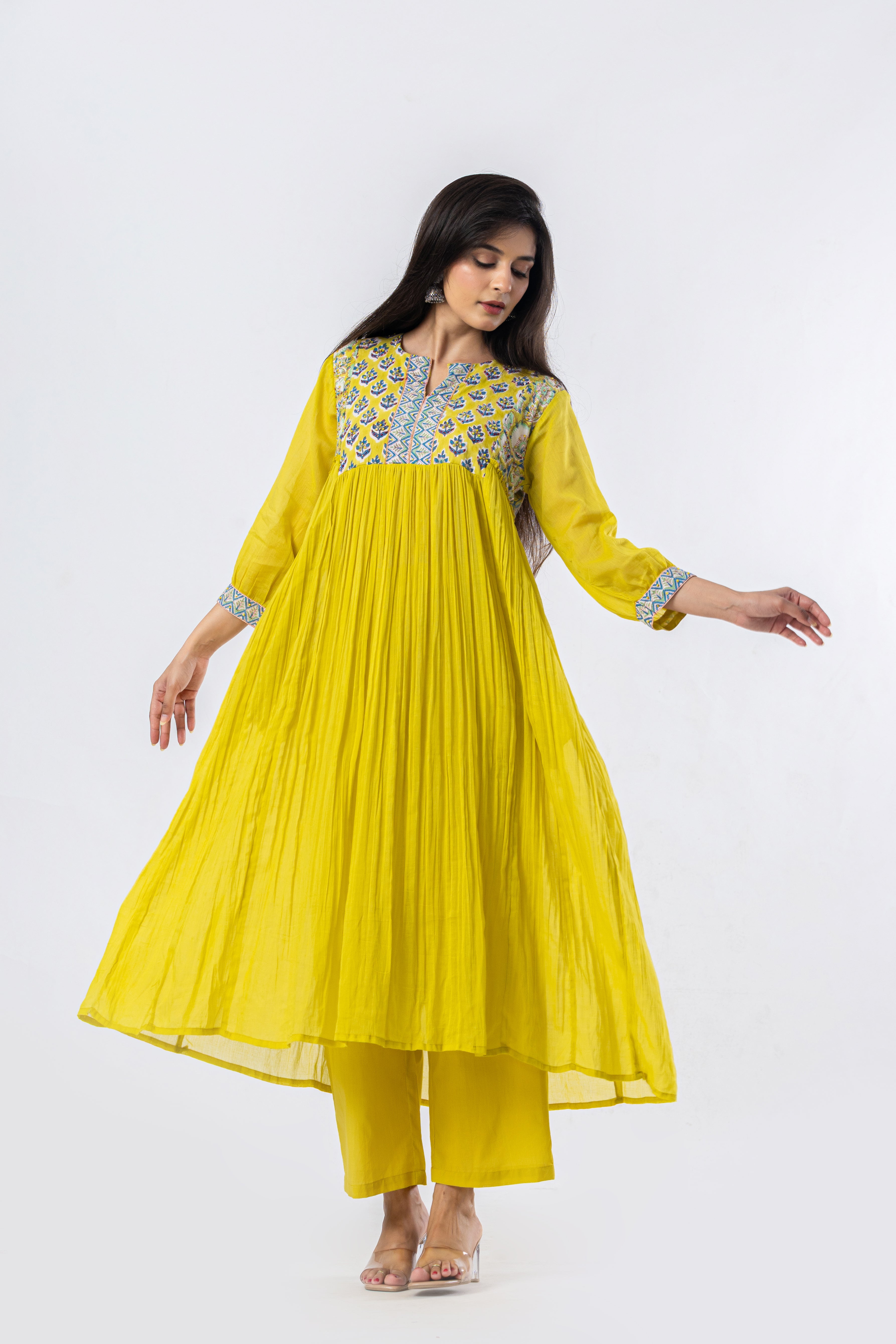 Sunlit Gathered Hand Block Print Kurta Set