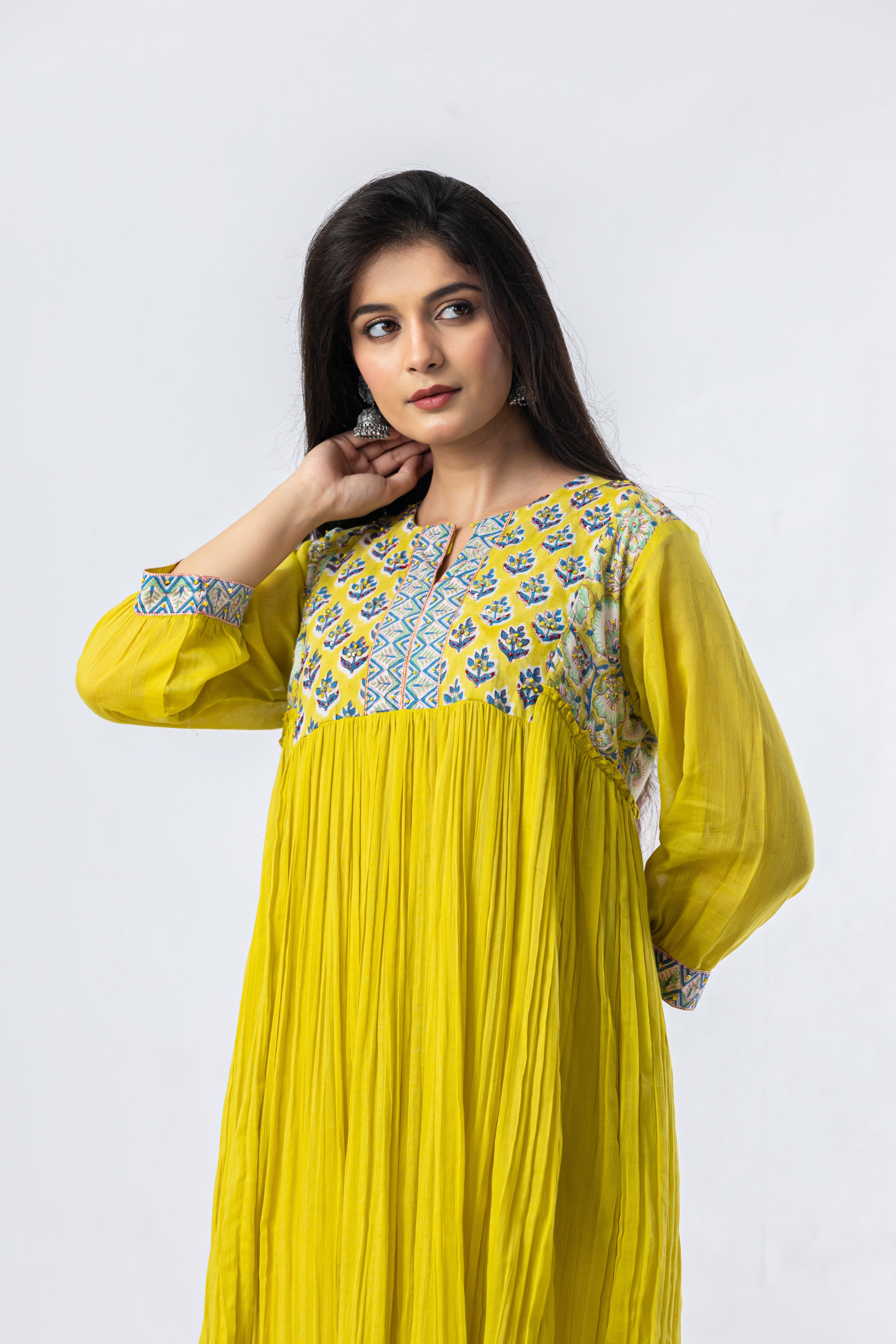 Sunlit Gathered Hand Block Print Kurta Set