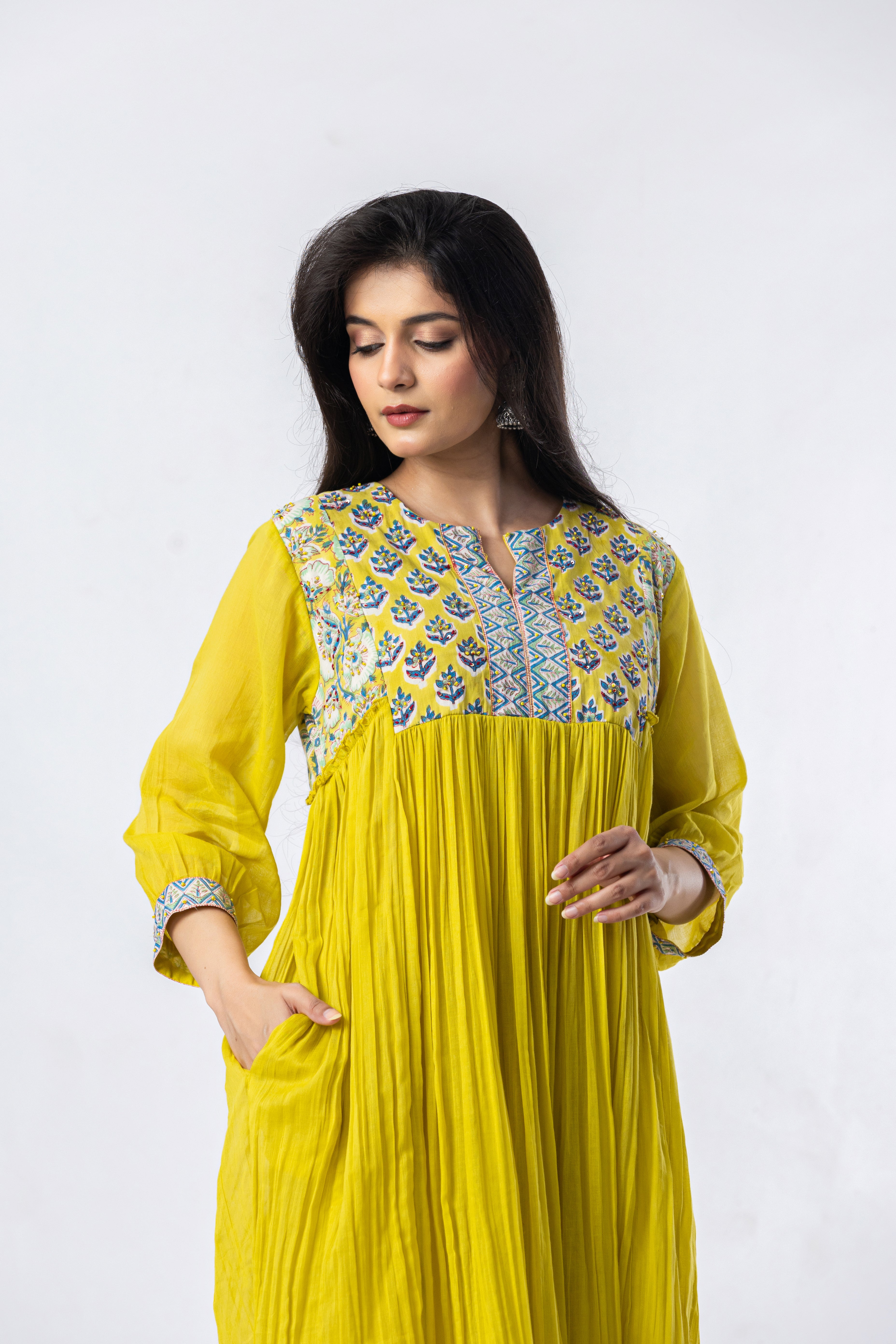 Sunlit Gathered Hand Block Print Kurta Set