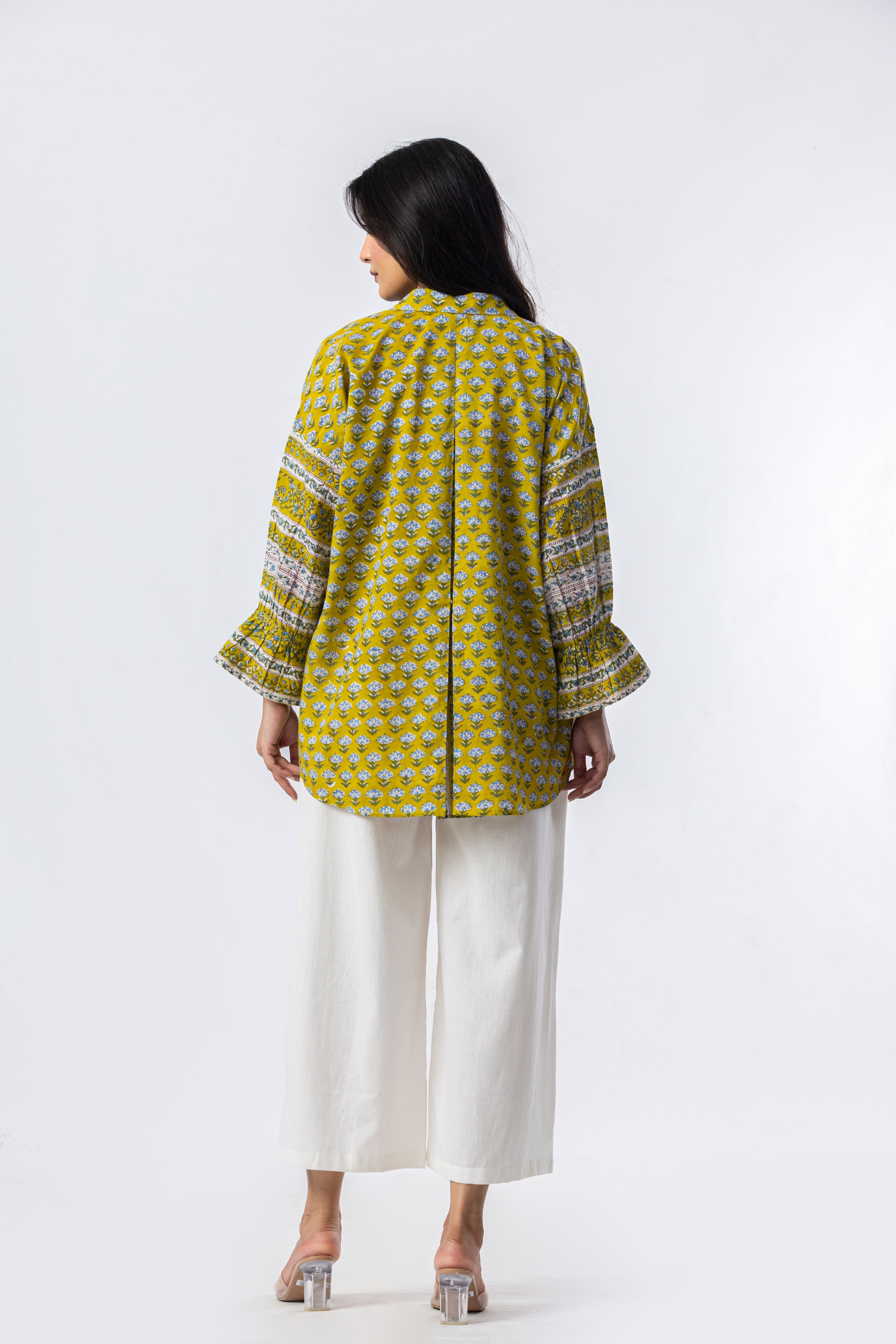 Olive Hand Block Print Oversized Shirt