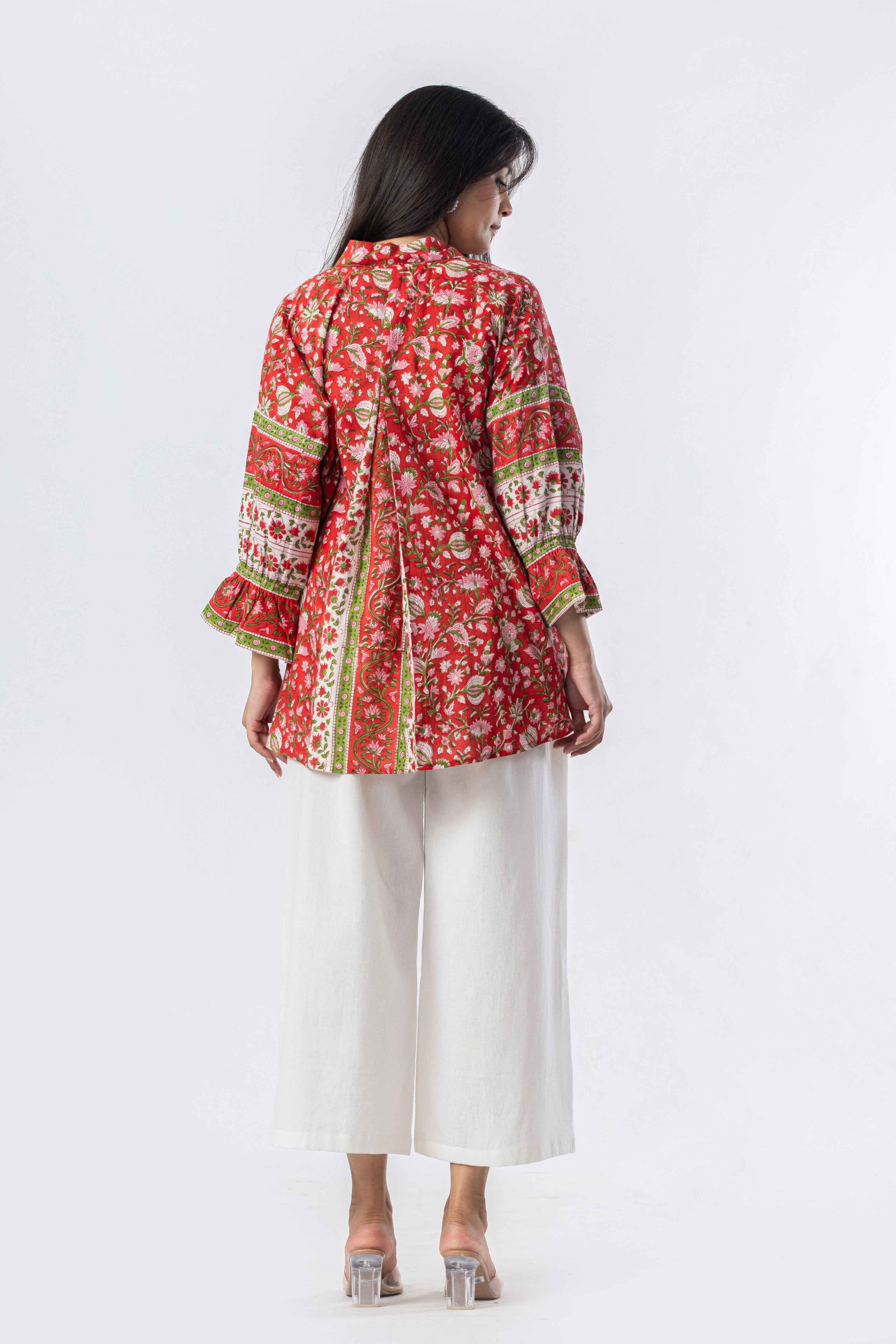Coral Bloom Hand Block Print Oversized Shirt (Copy)