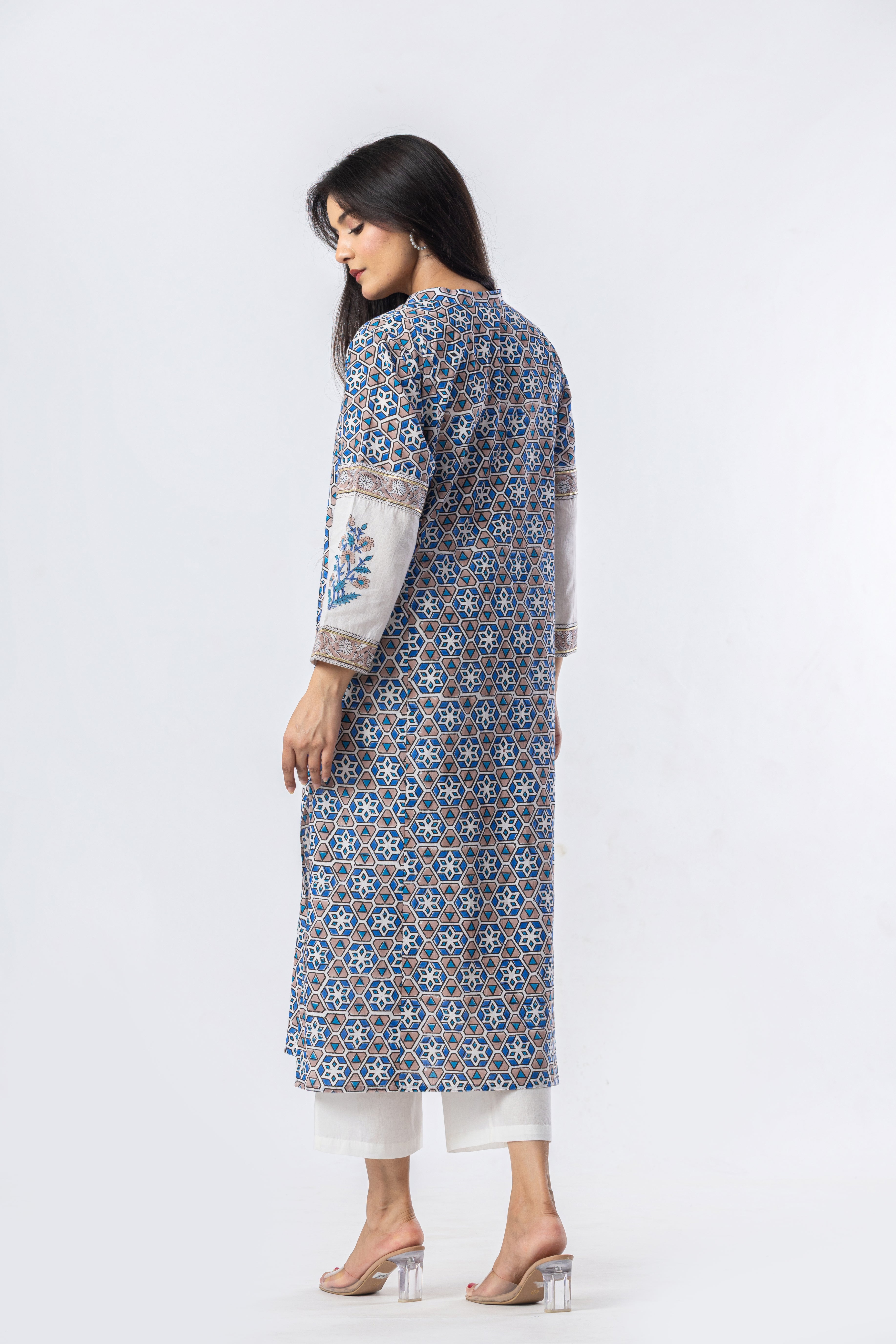 Indigo Mosaic Hand Block Print Kurta (Bottoms Optional)
