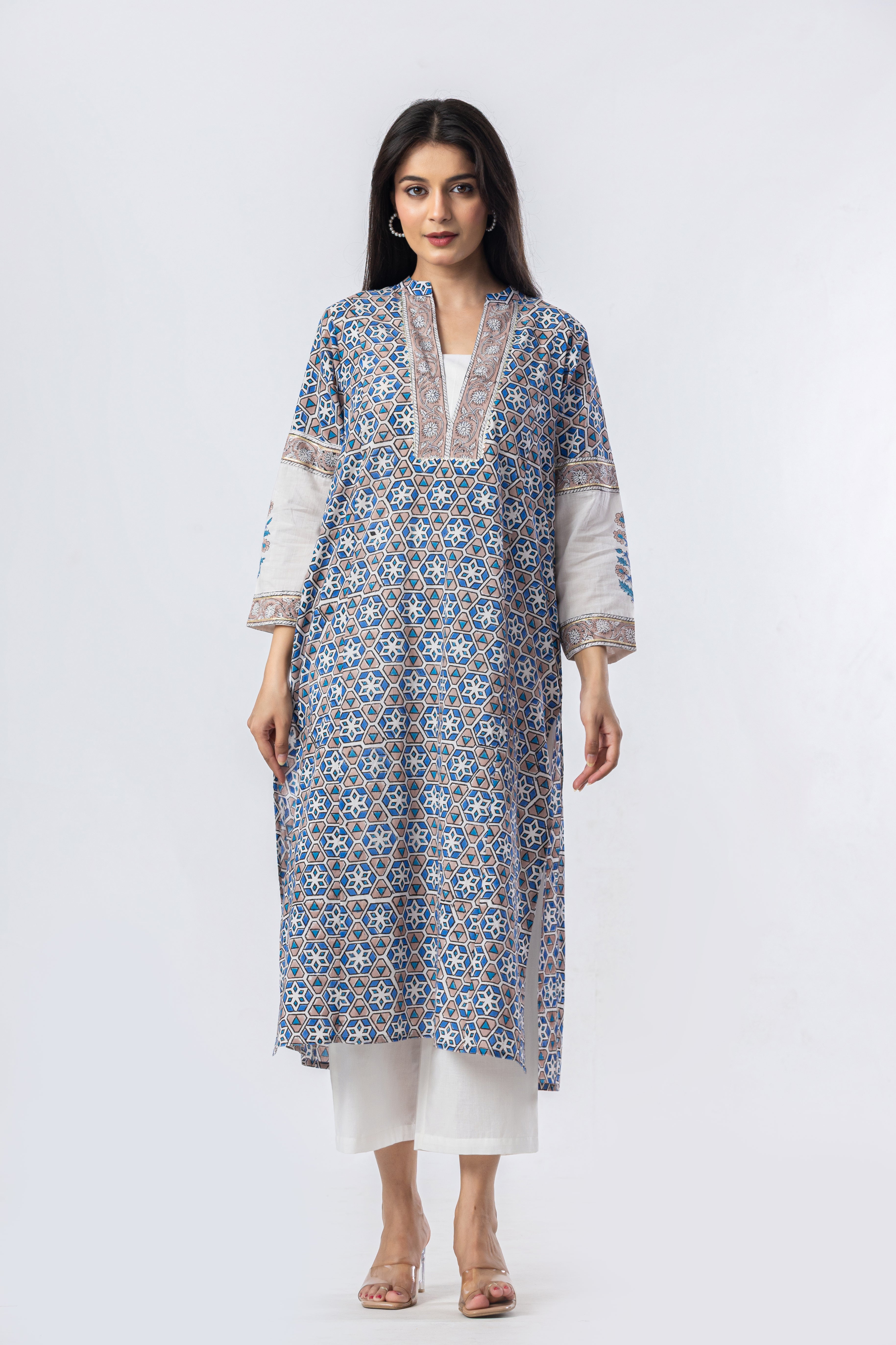 Indigo Mosaic Hand Block Print Kurta (Bottoms Optional)