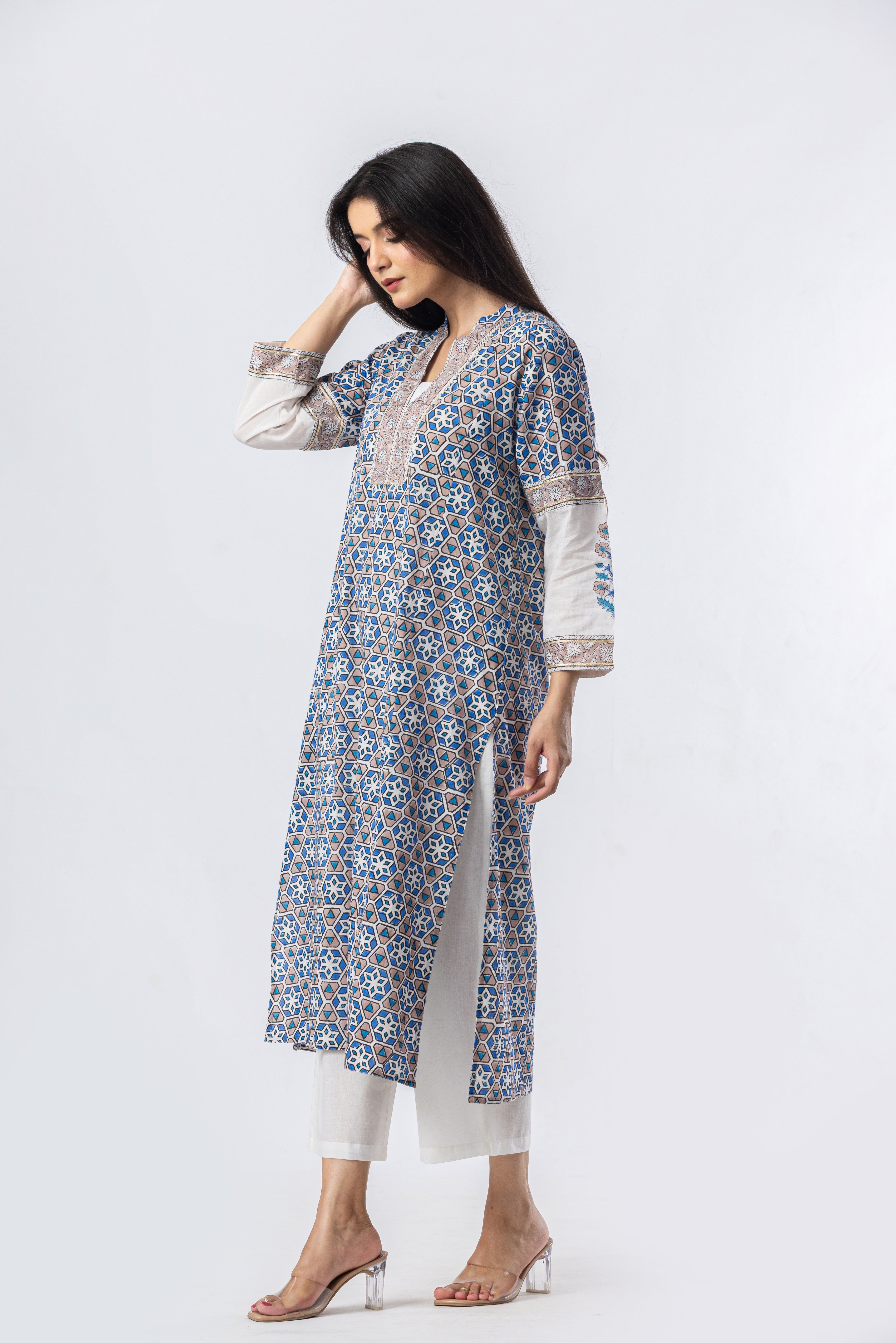 Indigo Mosaic Hand Block Print Kurta (Bottoms Optional)