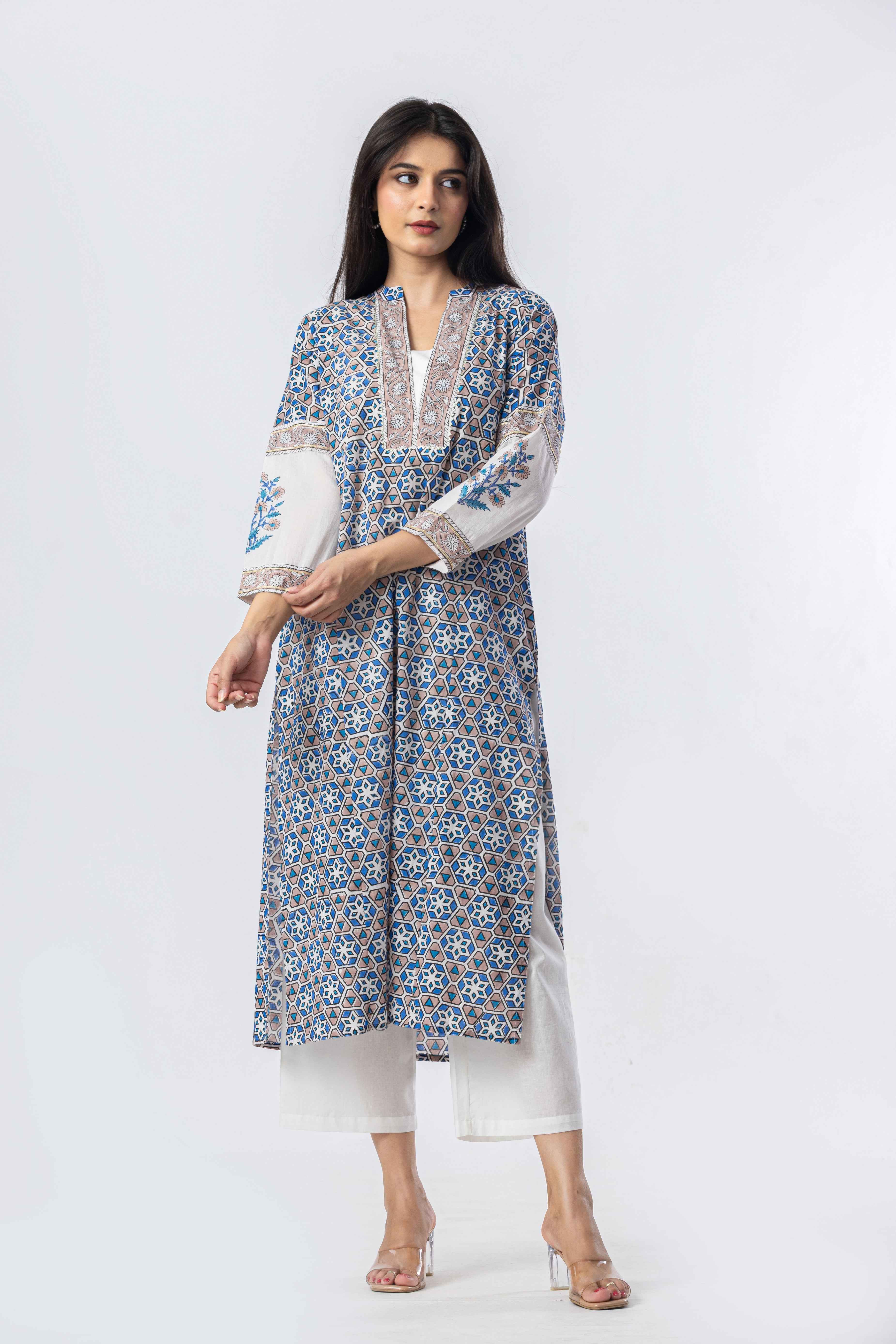 Indigo Mosaic Hand Block Print Kurta