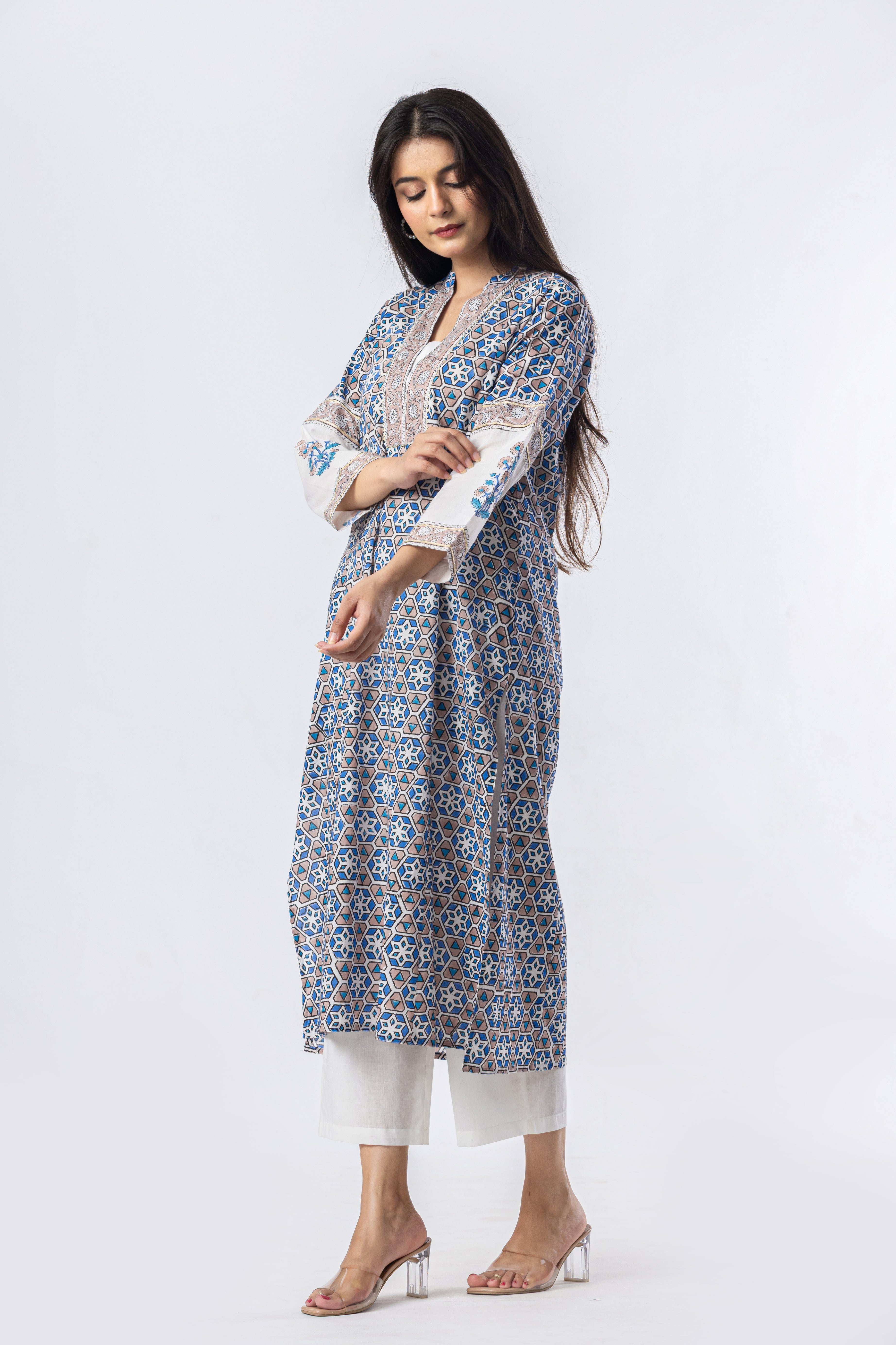 Indigo Mosaic Hand Block Print Kurta (Bottoms Optional)