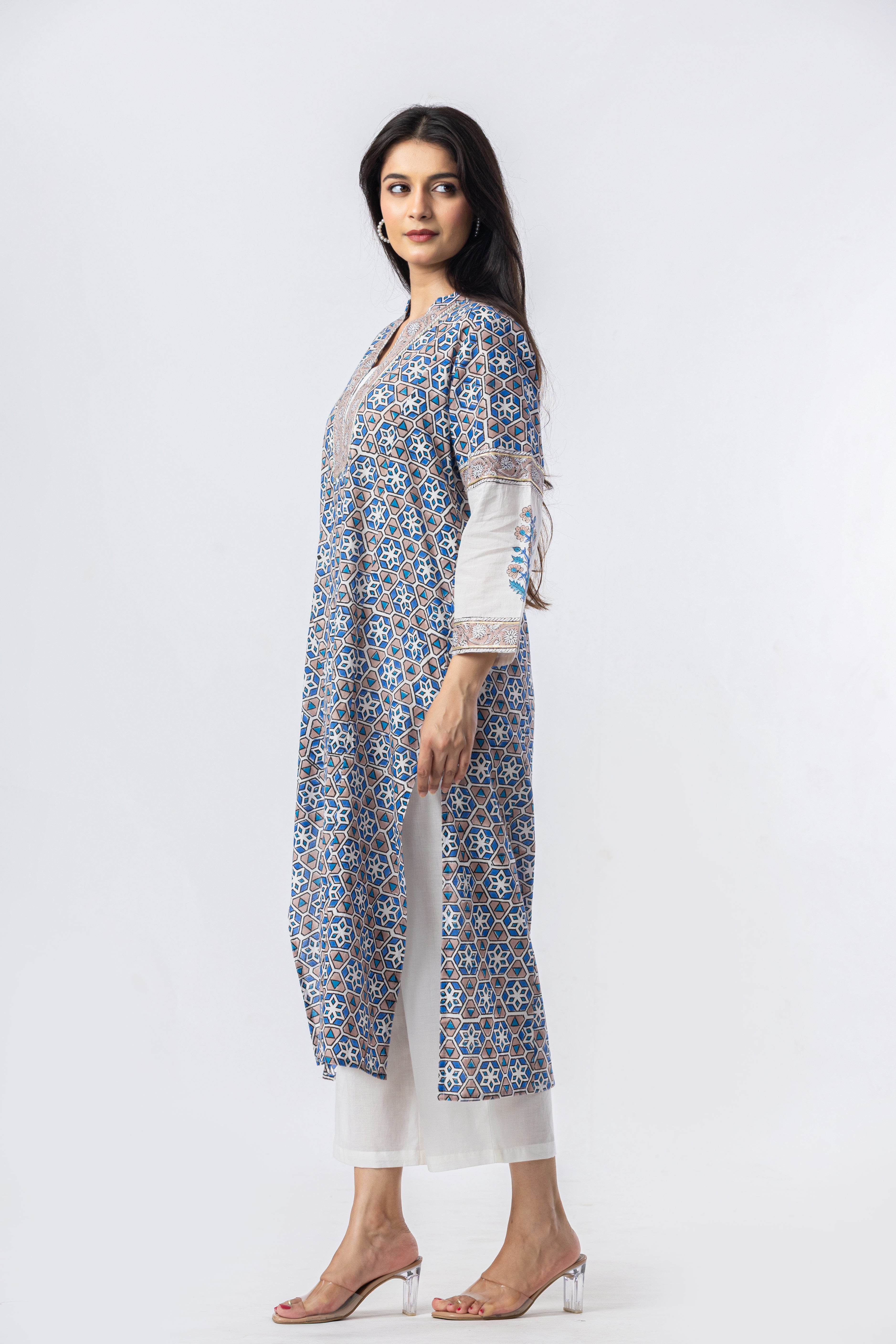 Indigo Mosaic Hand Block Print Kurta (Bottoms Optional)