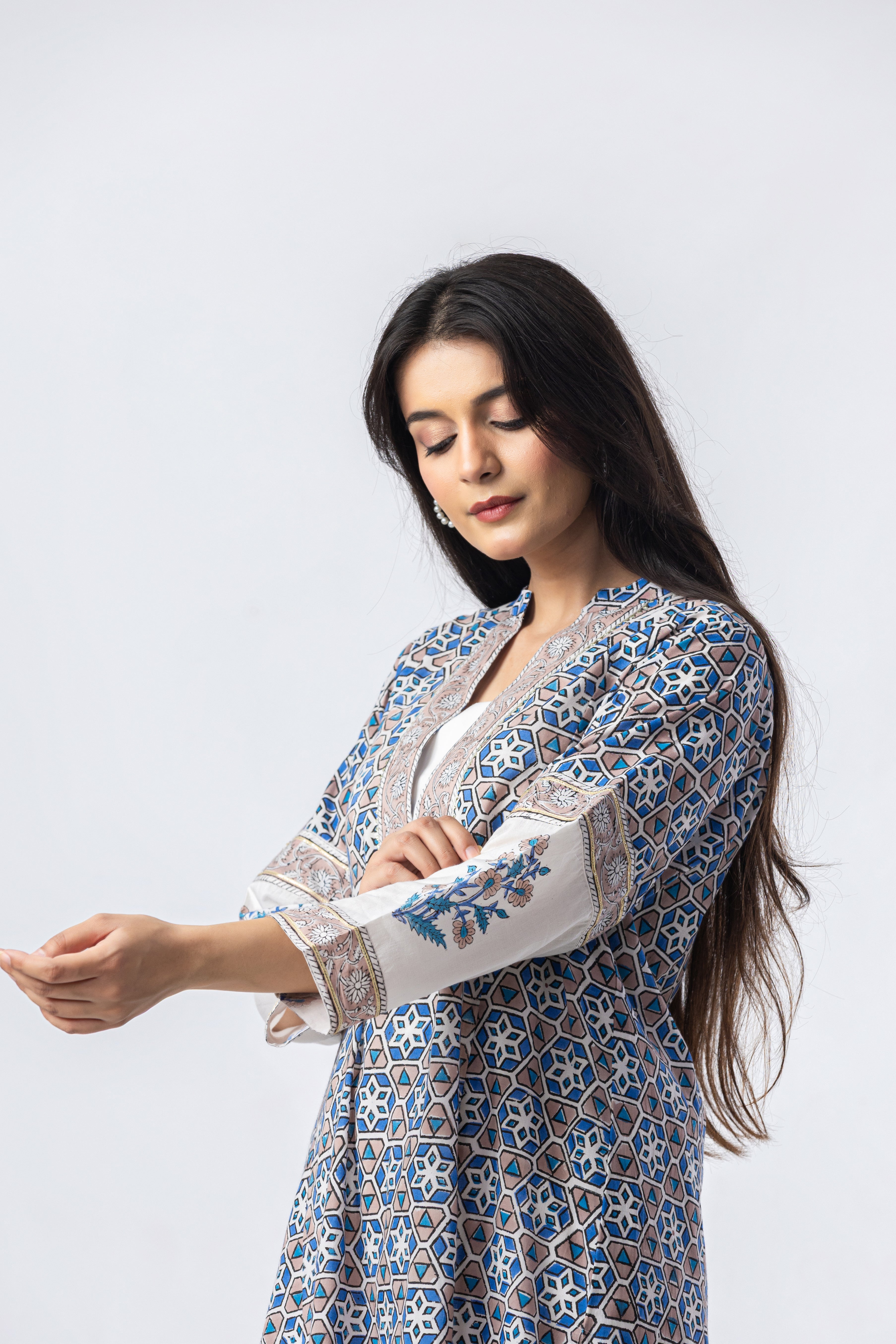 Indigo Mosaic Hand Block Print Kurta (Bottoms Optional)