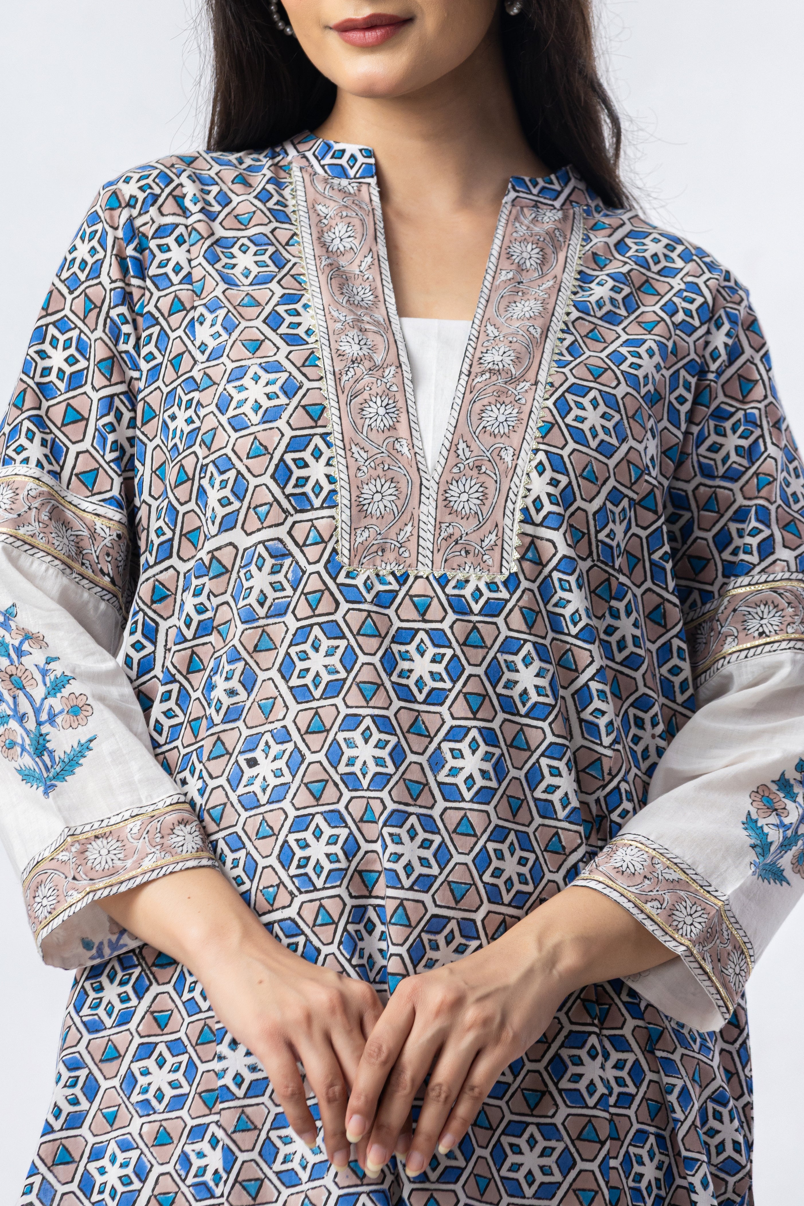 Indigo Mosaic Hand Block Print Kurta (Bottoms Optional)