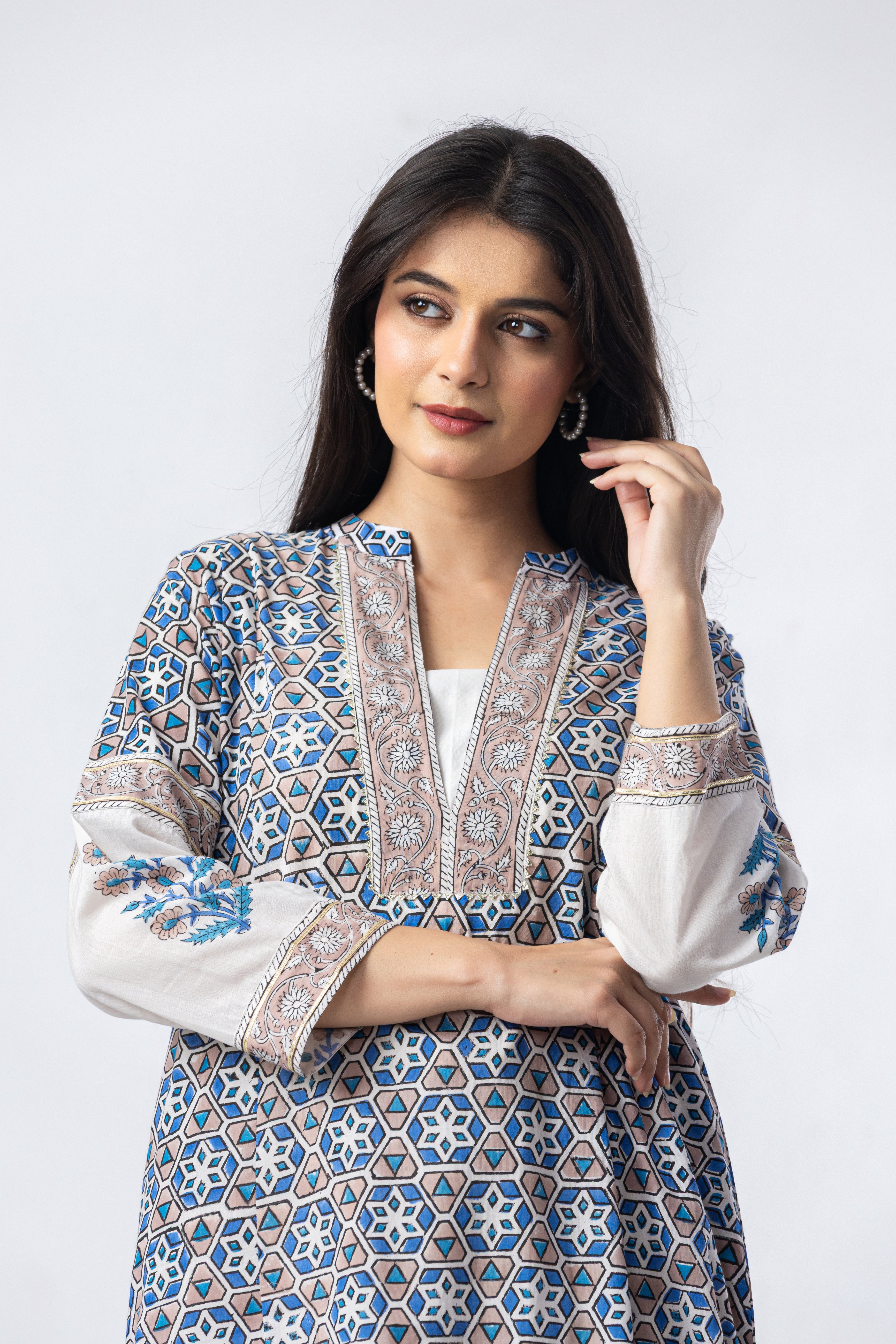 Indigo Mosaic Hand Block Print Kurta (Bottoms Optional)
