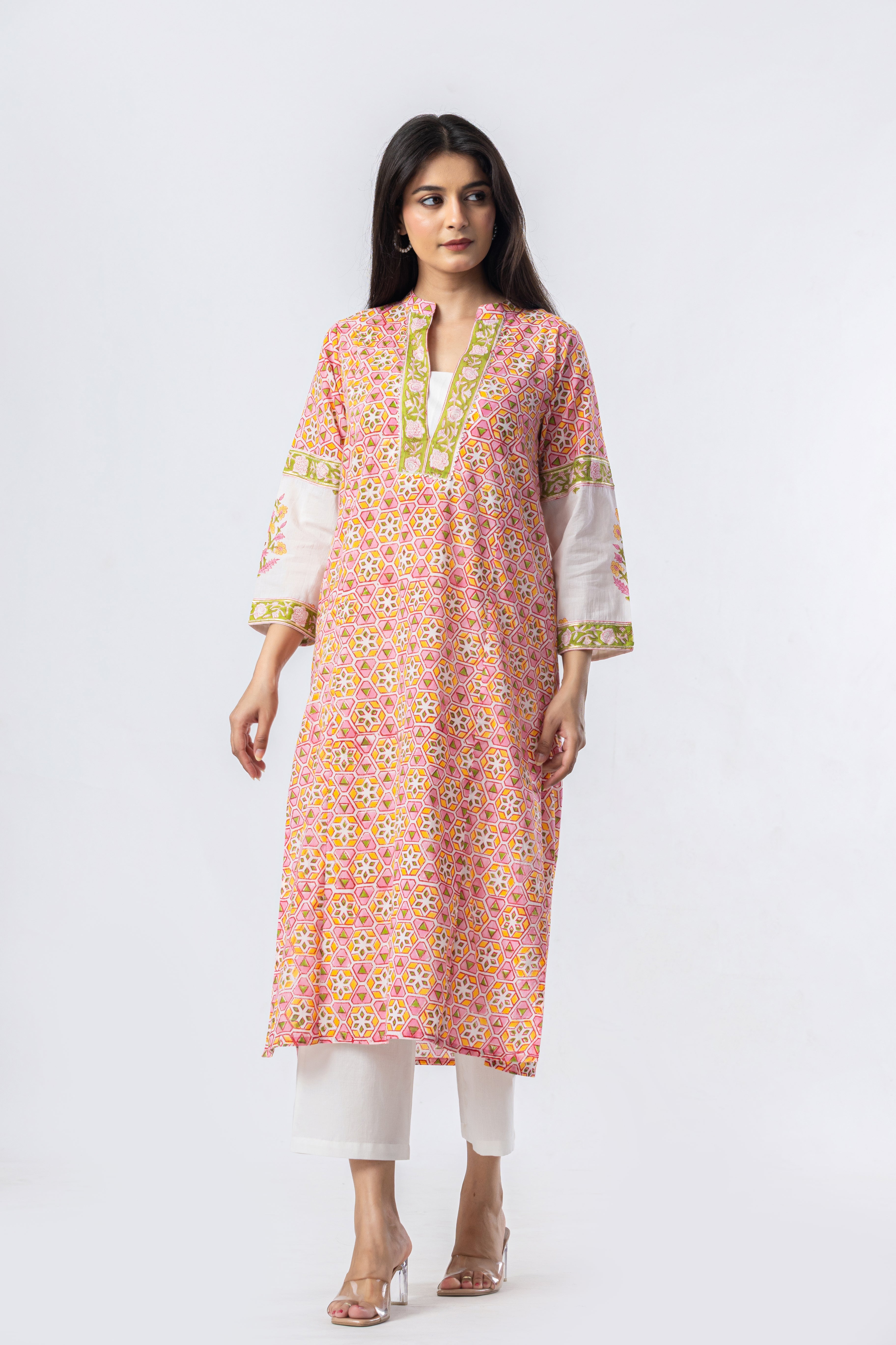 Blush Mosaic Hand Block Print Kurta (Bottoms Optional)