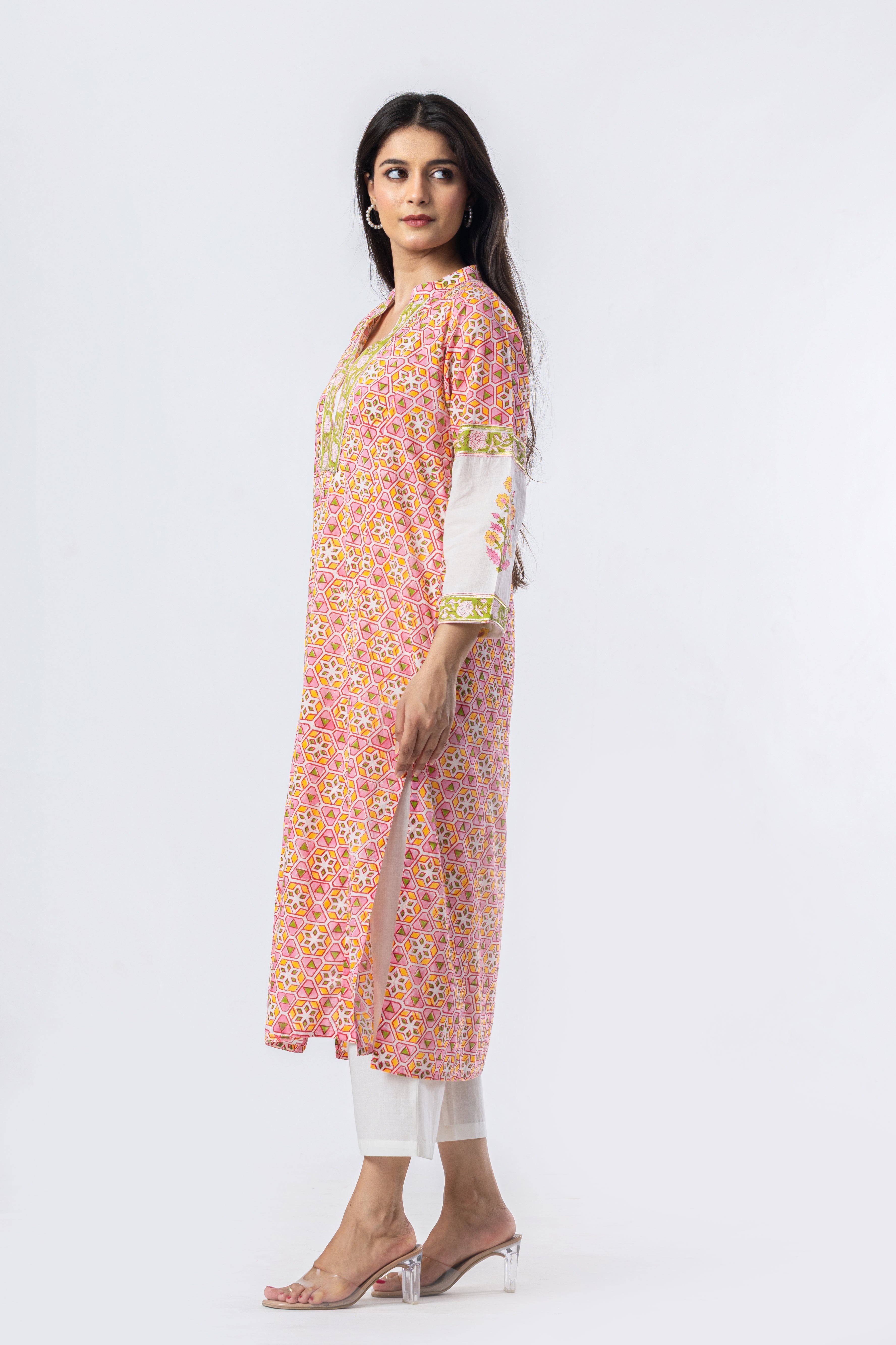 Blush Mosaic Hand Block Print Kurta (Bottoms Optional)