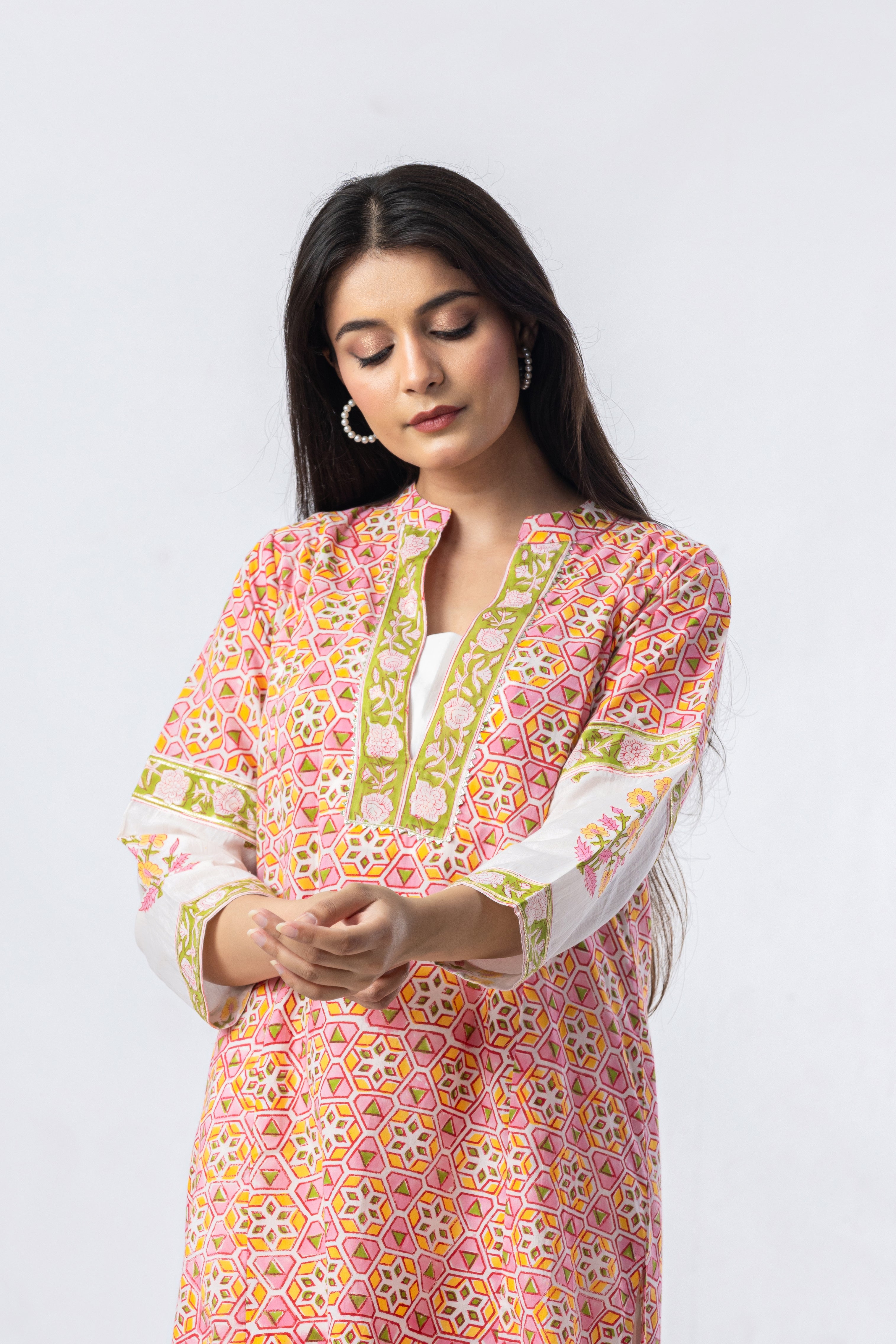 Blush Mosaic Hand Block Print Kurta (Bottoms Optional)