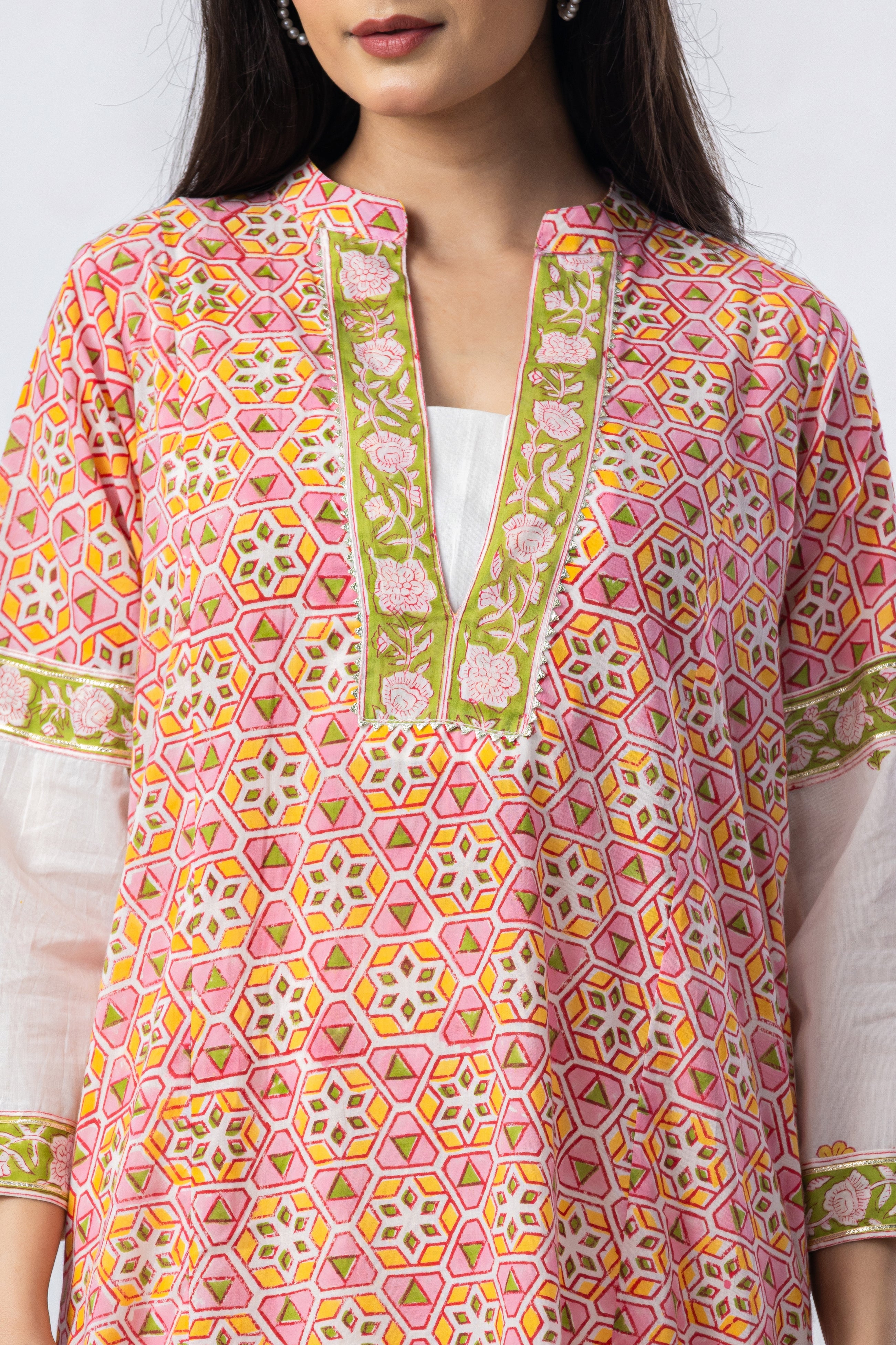 Blush Mosaic Hand Block Print Kurta (Bottoms Optional)