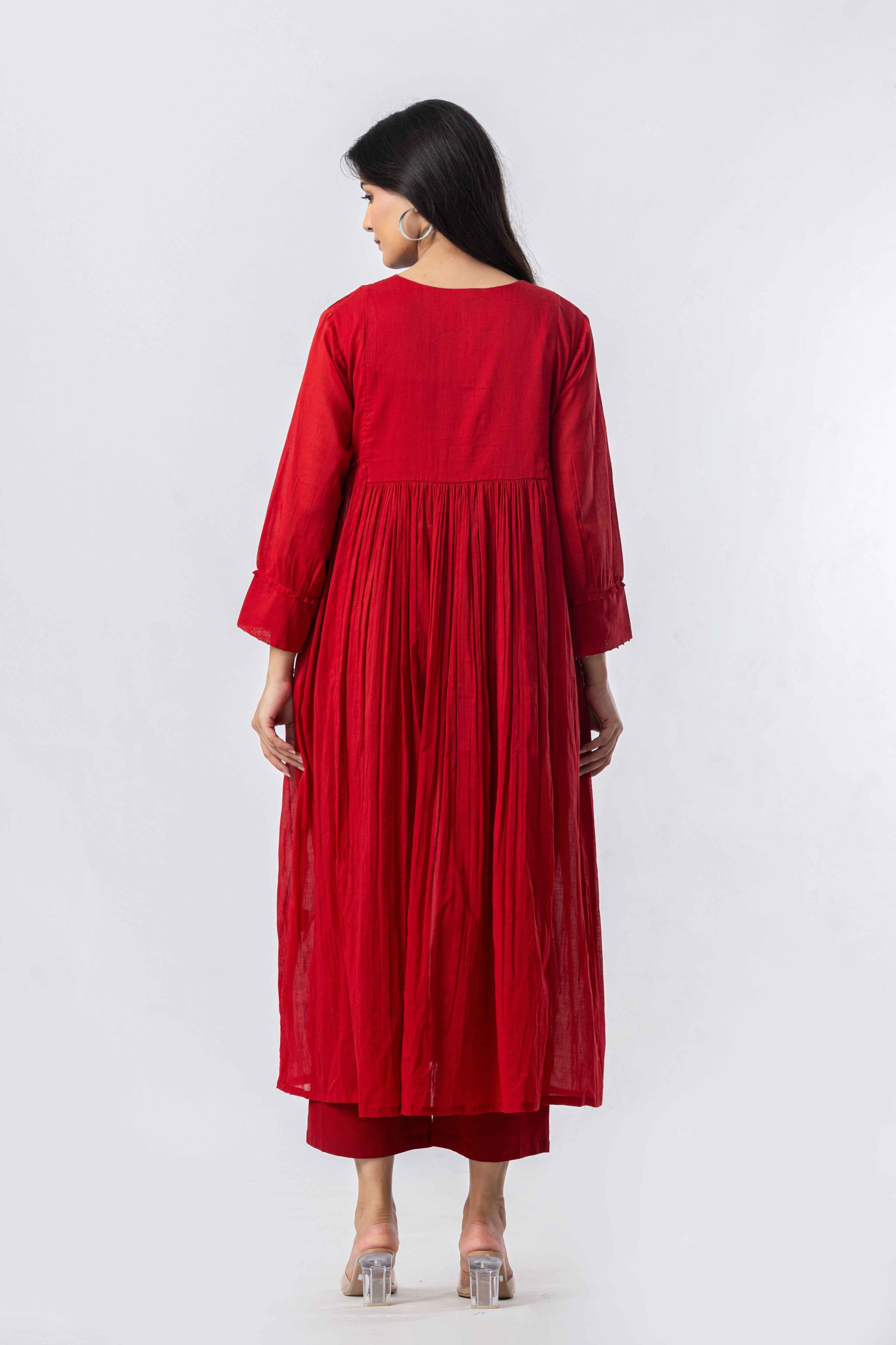 Crimson Pintuck Yoke Co-ord Set