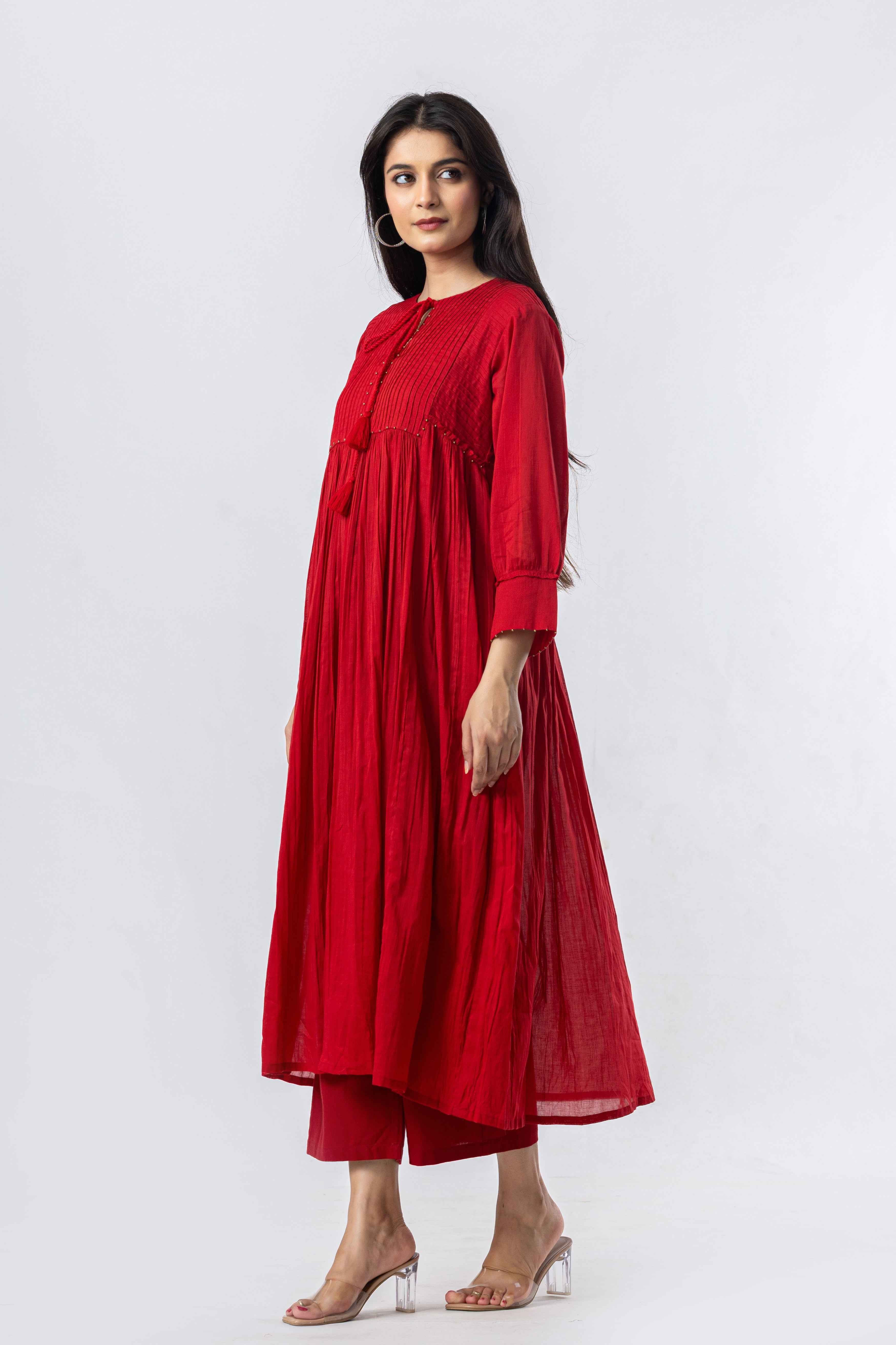 Crimson Pintuck Yoke Co-ord Set