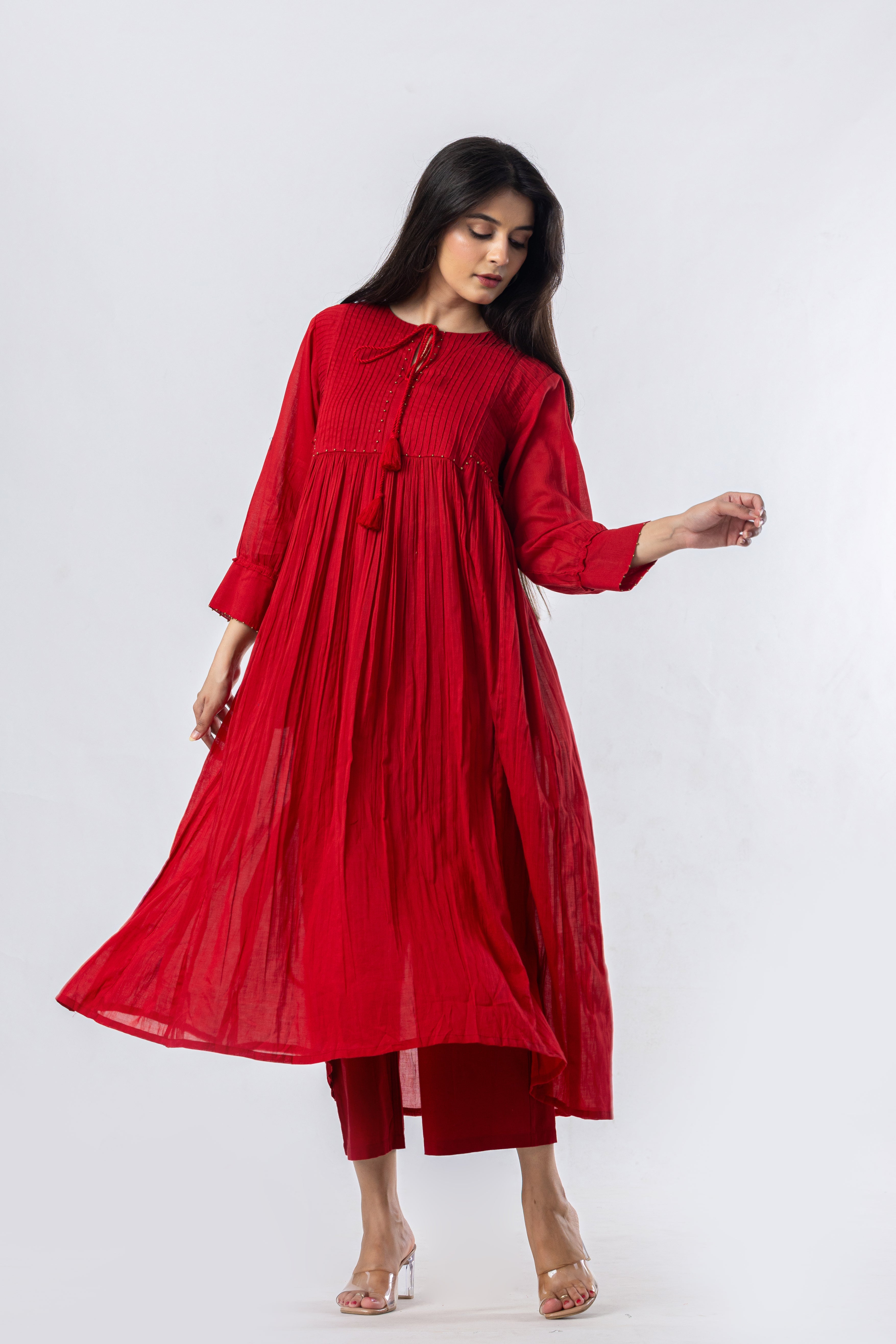 Crimson Pintuck Yoke Co-ord Set (Bottoms Included)
