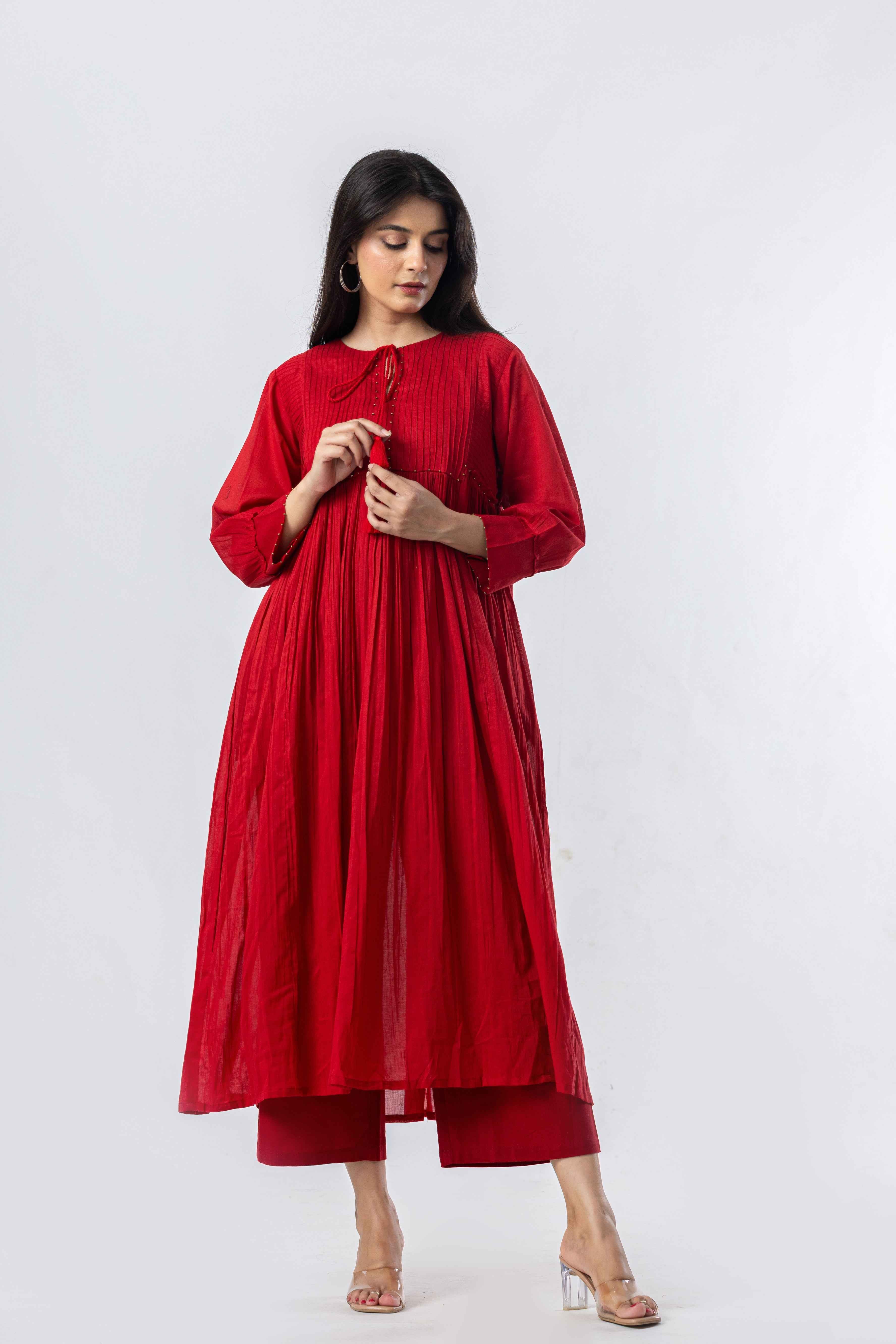 Crimson Pintuck Yoke Co-ord Set