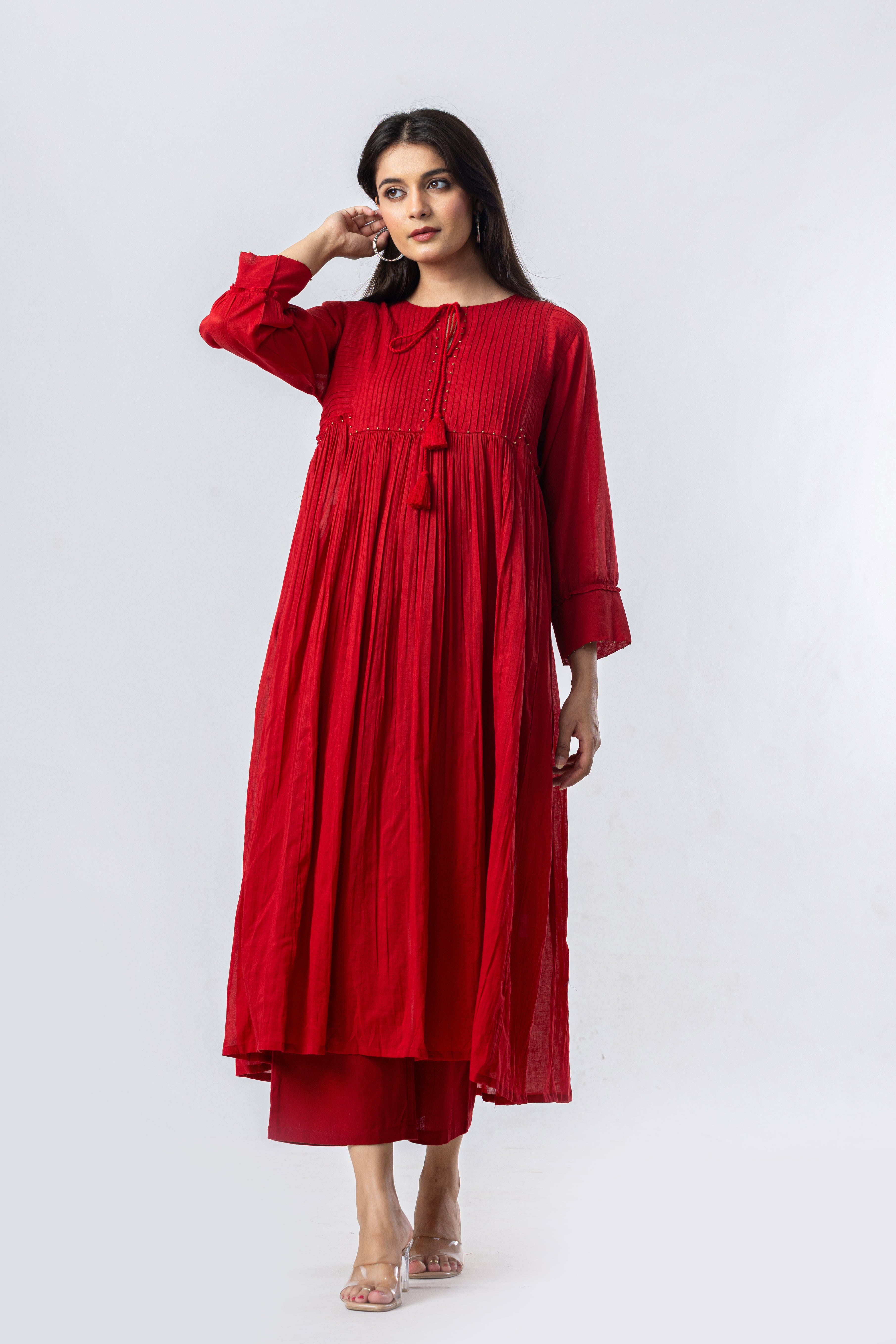 Crimson Pintuck Yoke Co-ord Set (Bottoms Included)
