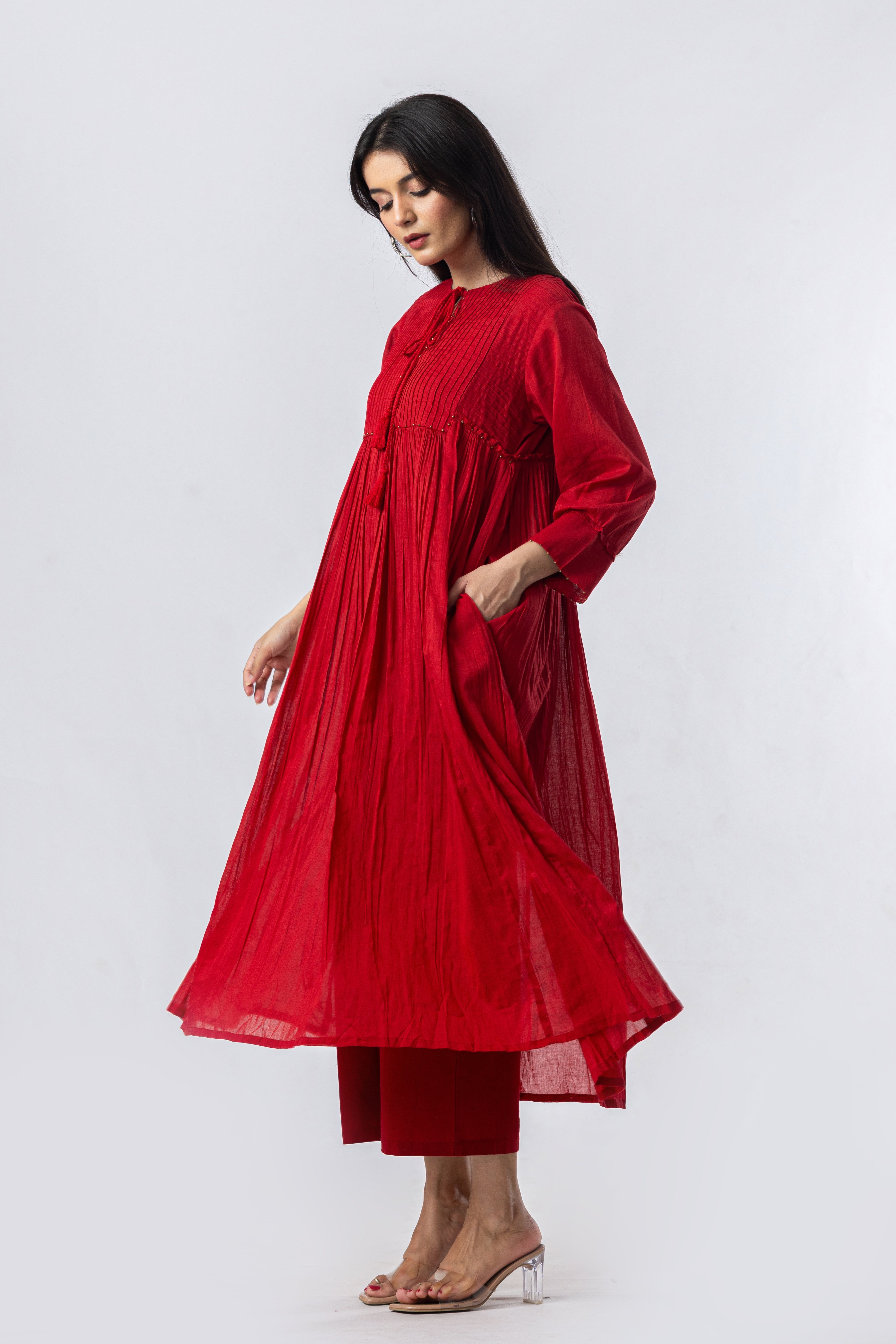 Crimson Pintuck Yoke Co-ord Set (Bottoms Included)