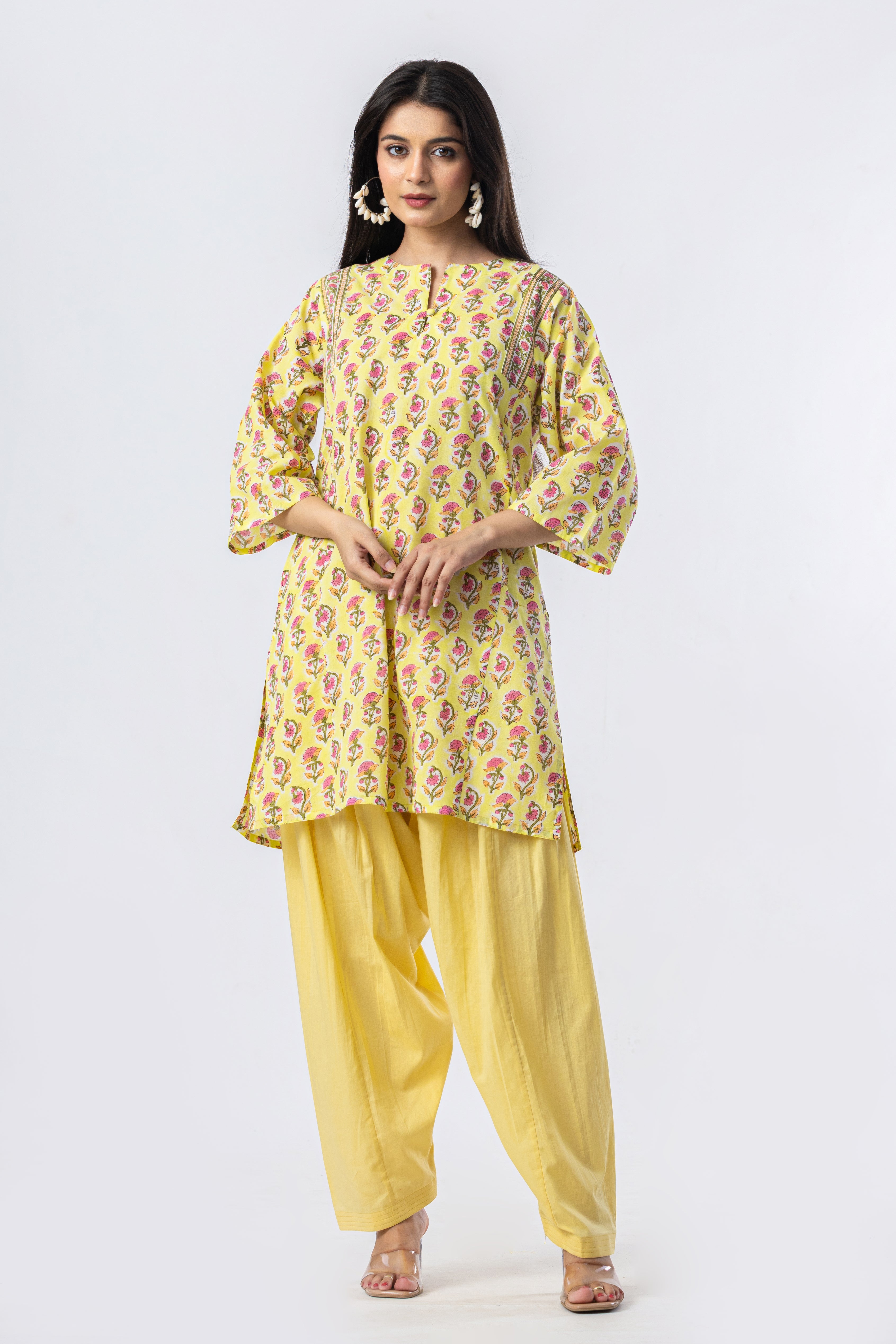 Bloom Hand Block Print Kurta (Salwar Optional)