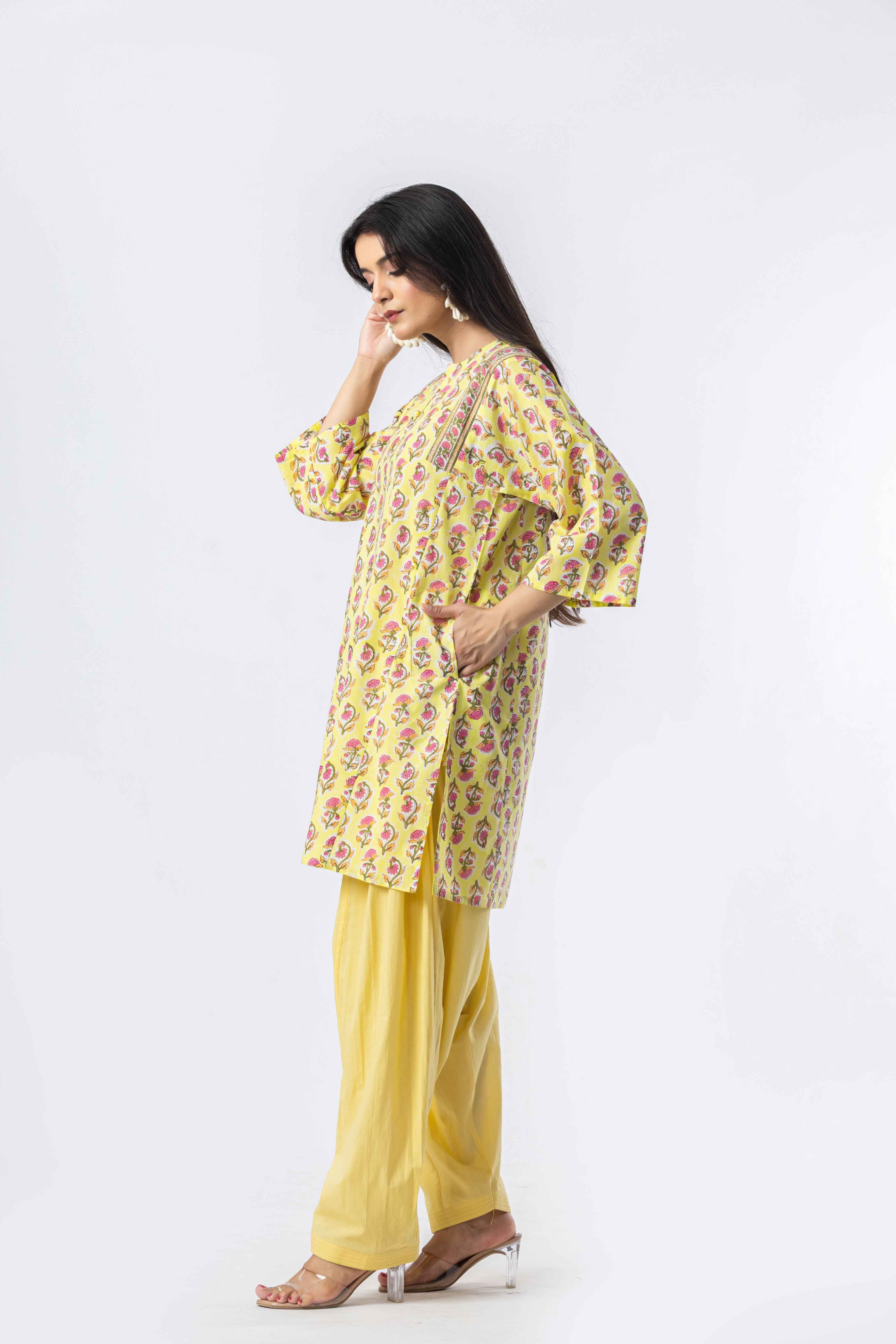 Bloom Hand Block Print Kurta & Salwar Set (free size) (Copy)