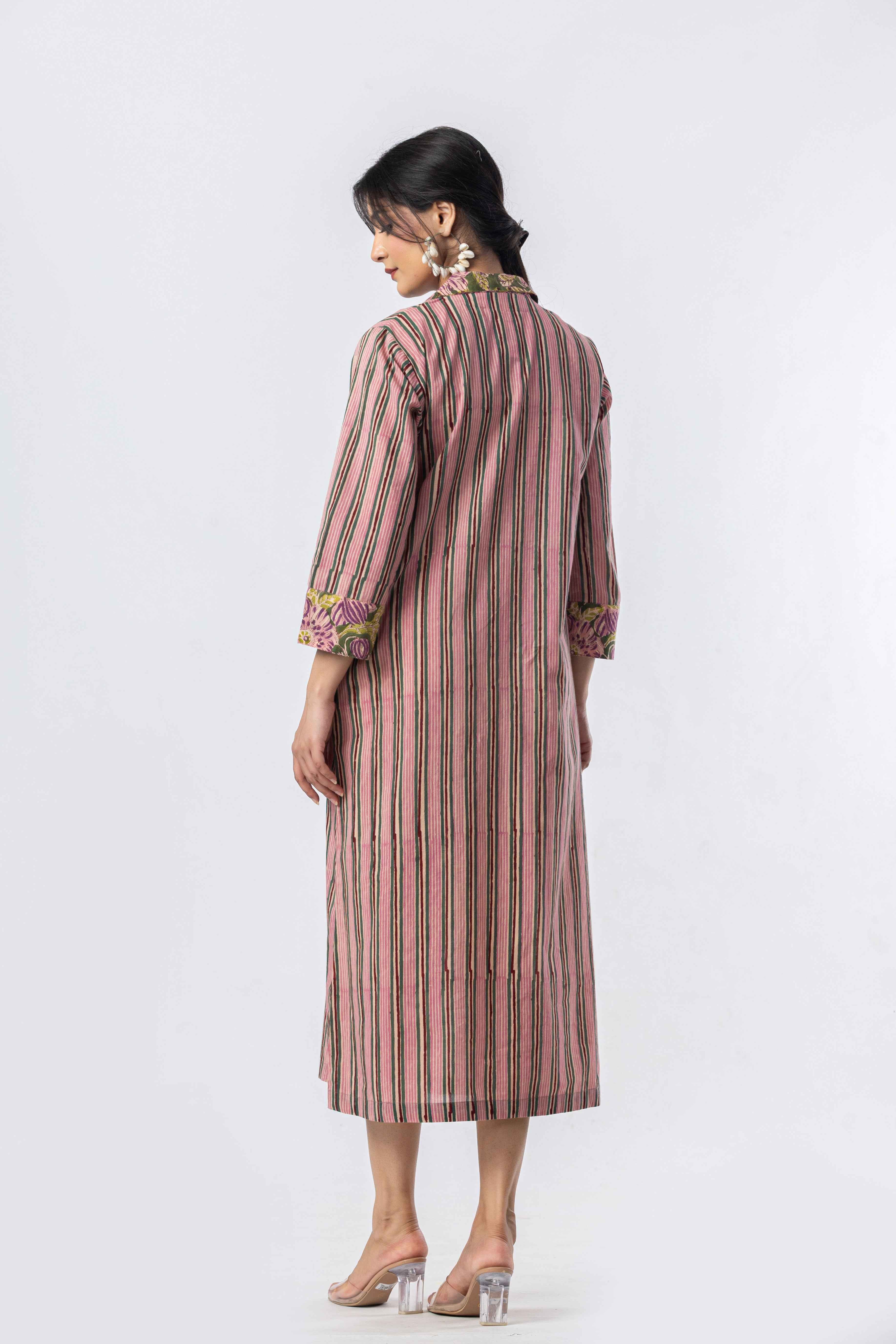 Rose Stripe Cotton Shirt Dress