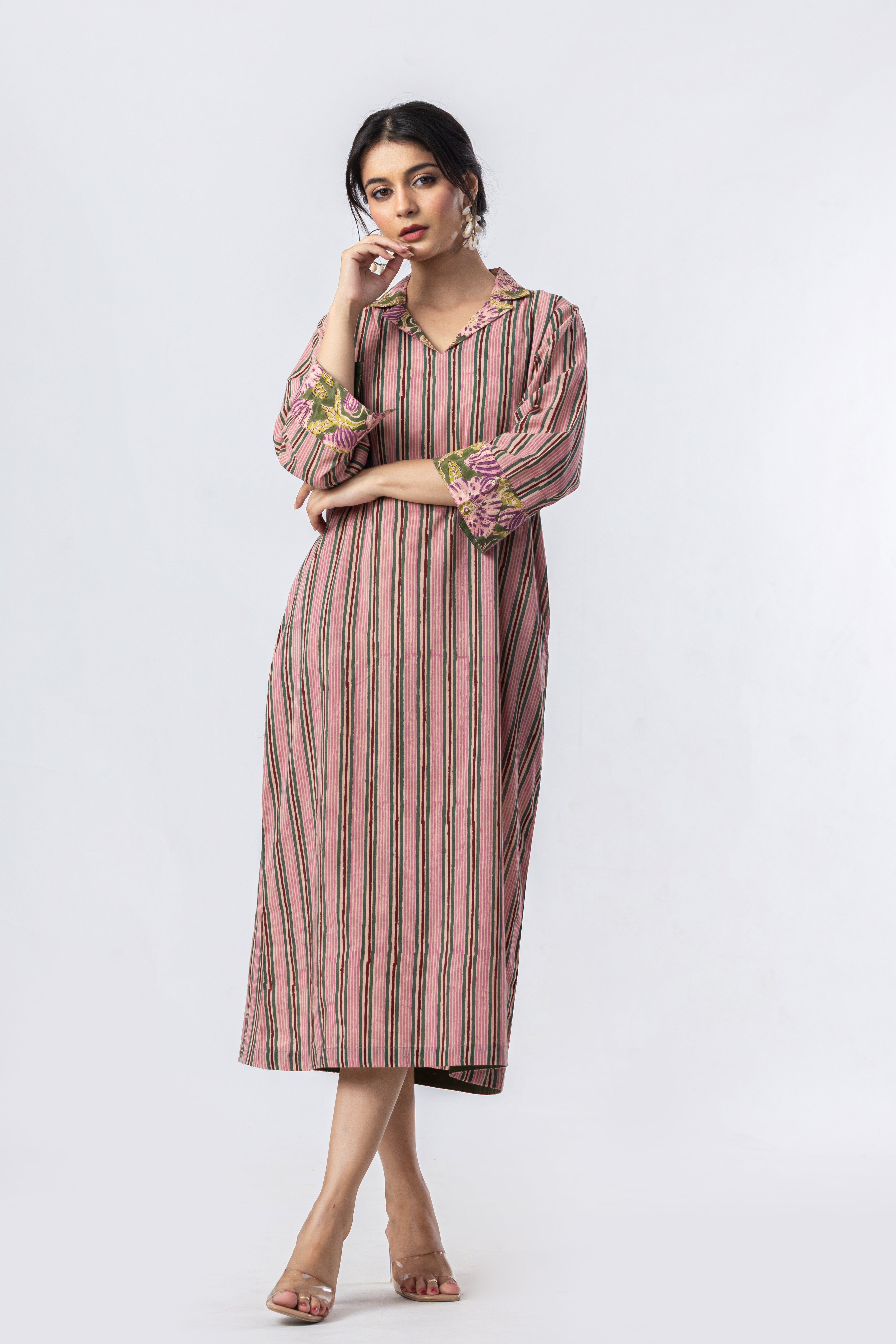 Rose Stripe Cotton Shirt Dress