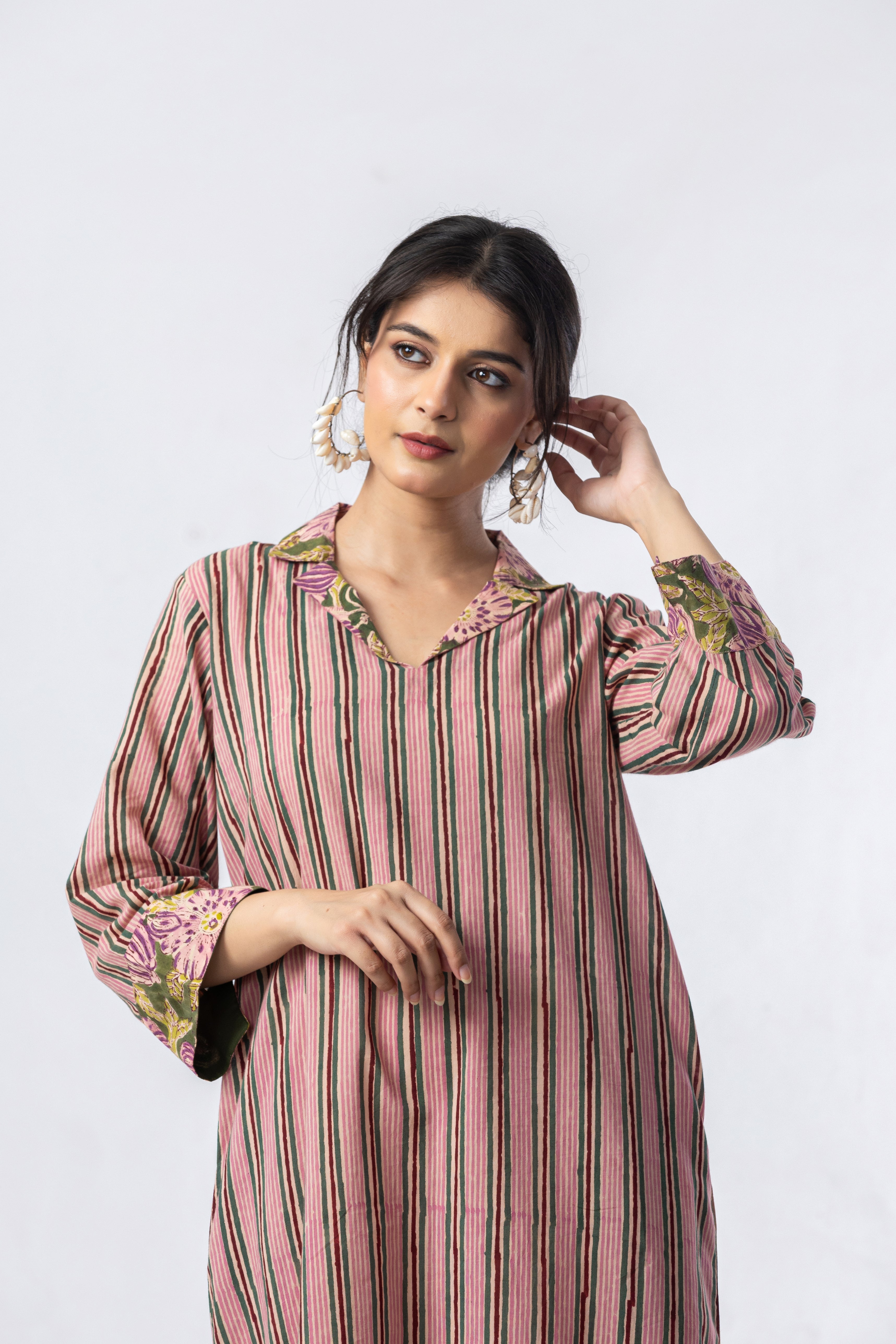 Rose Stripe Cotton Shirt Dress