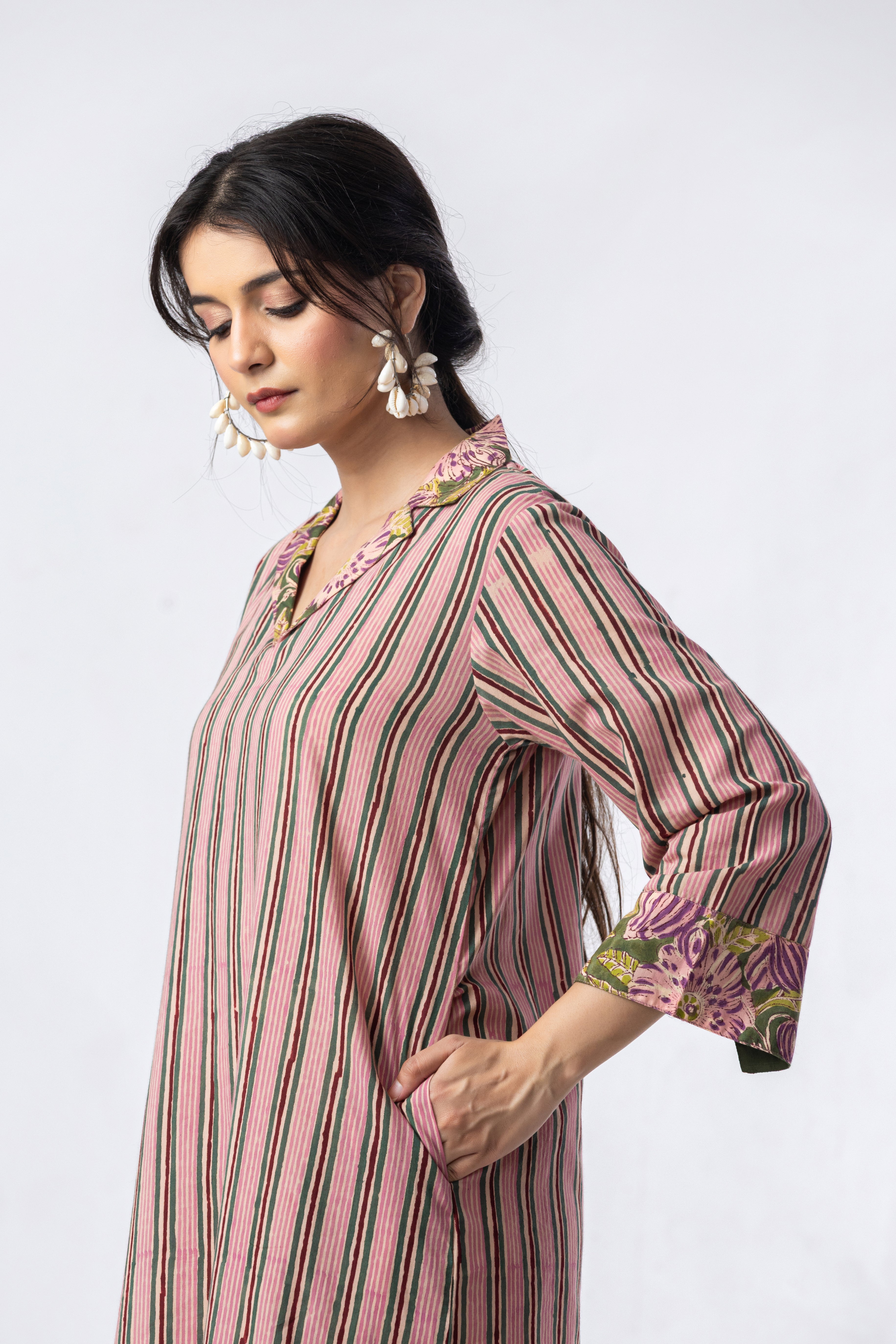 Rose Stripe Cotton Shirt Dress