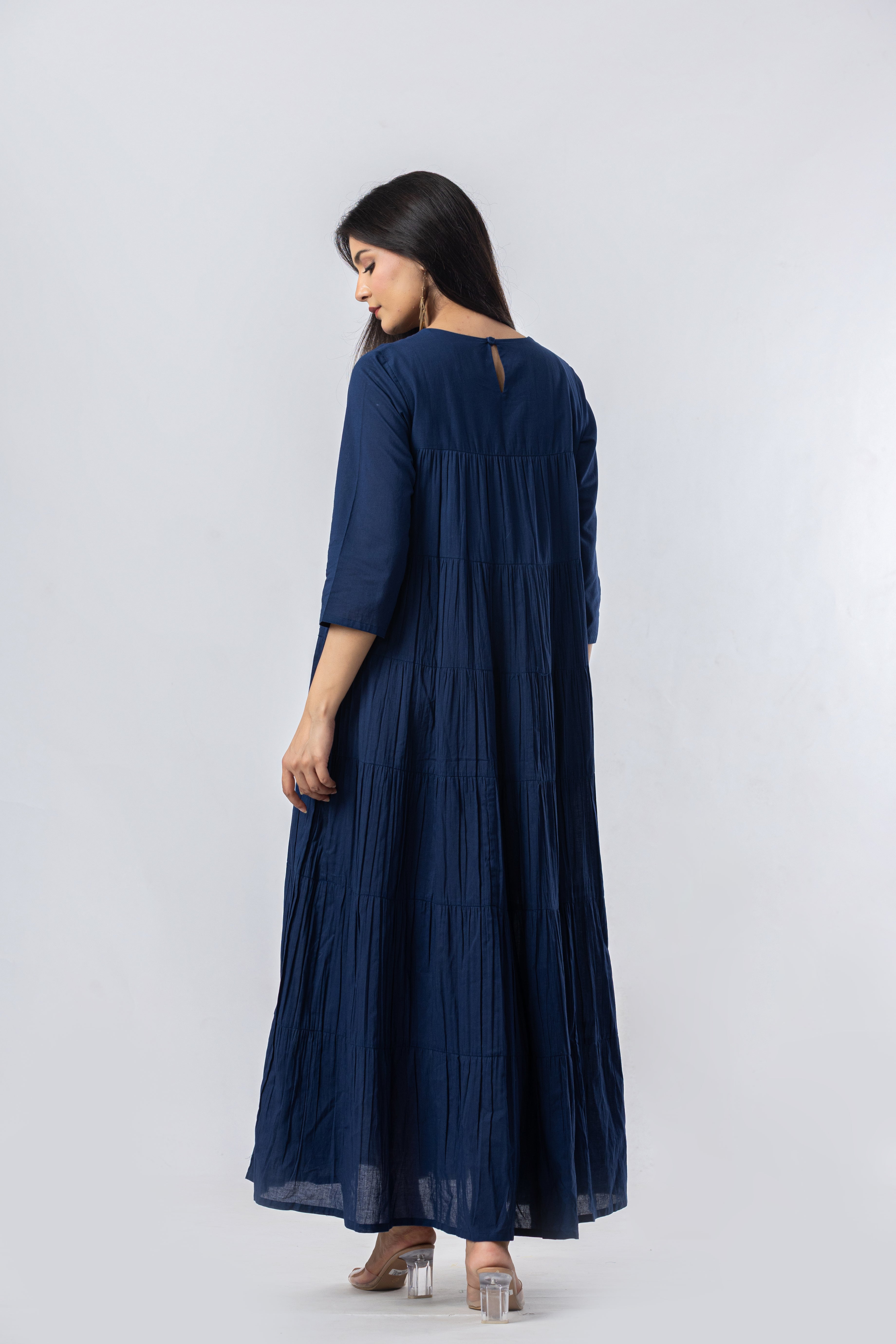 Tiered Cotton Dress (Blue with sleeves)