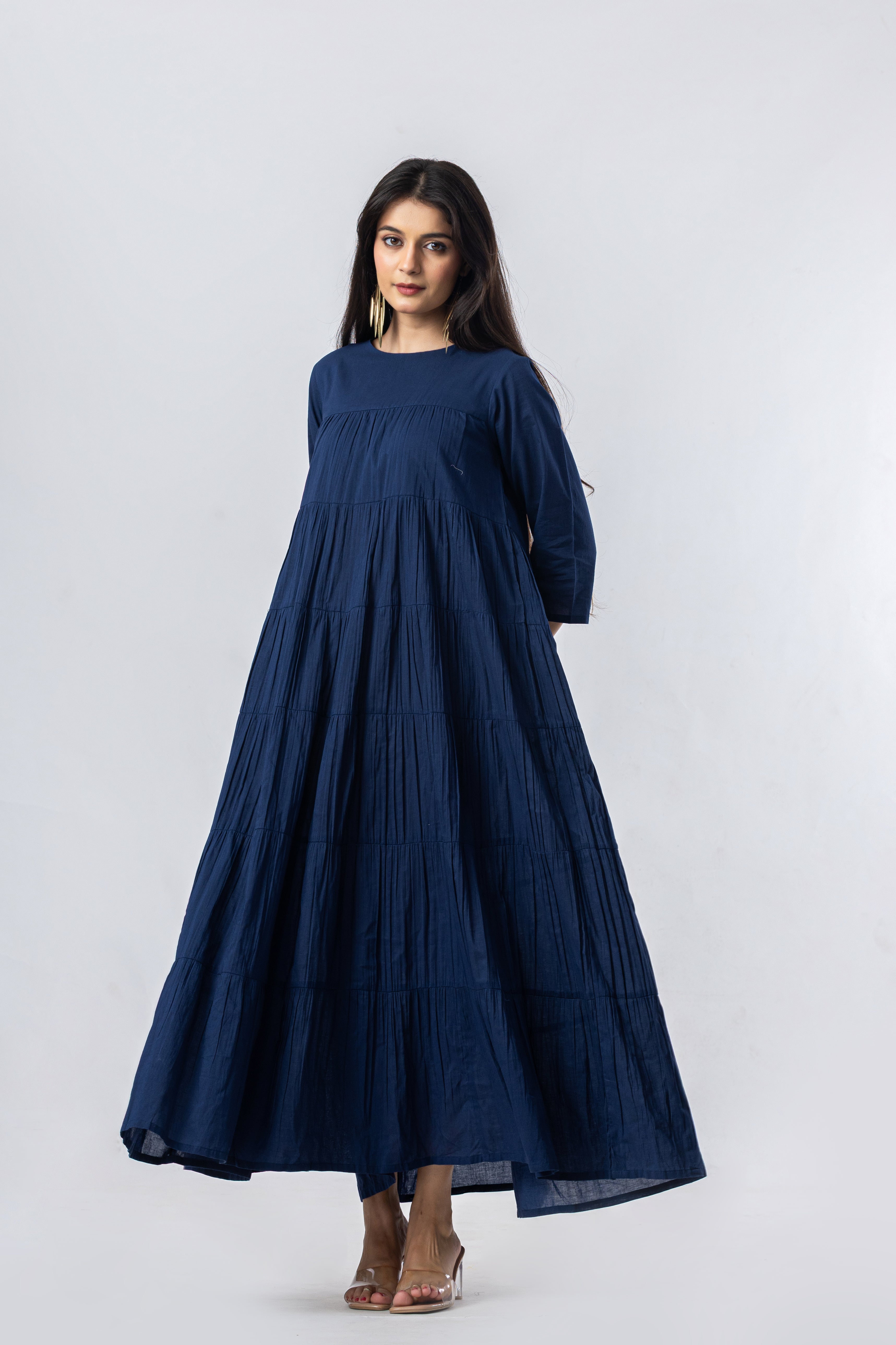 Tiered Cotton Dress (Blue with sleeves)