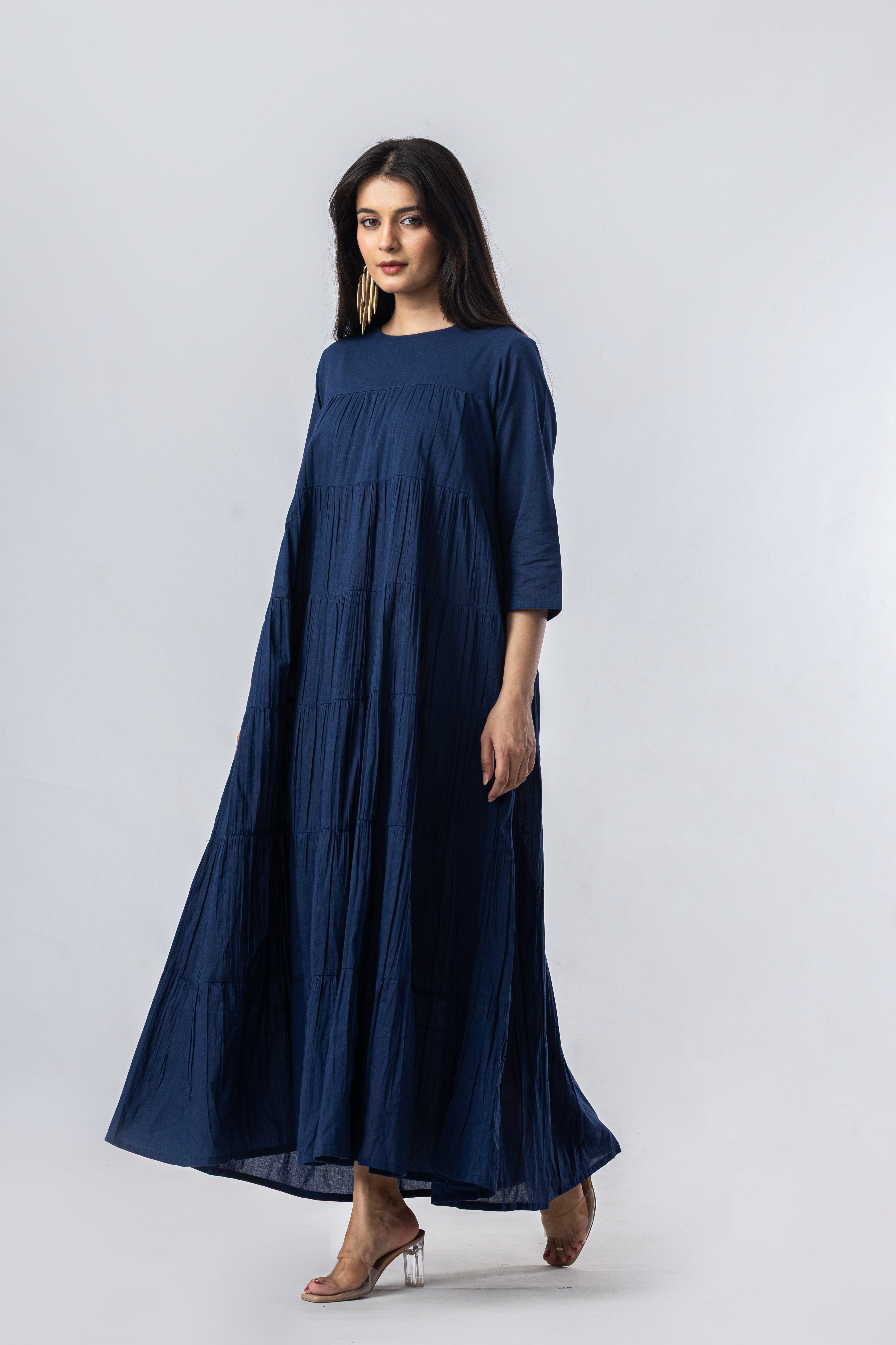 Tiered Cotton Dress (Blue with sleeves)
