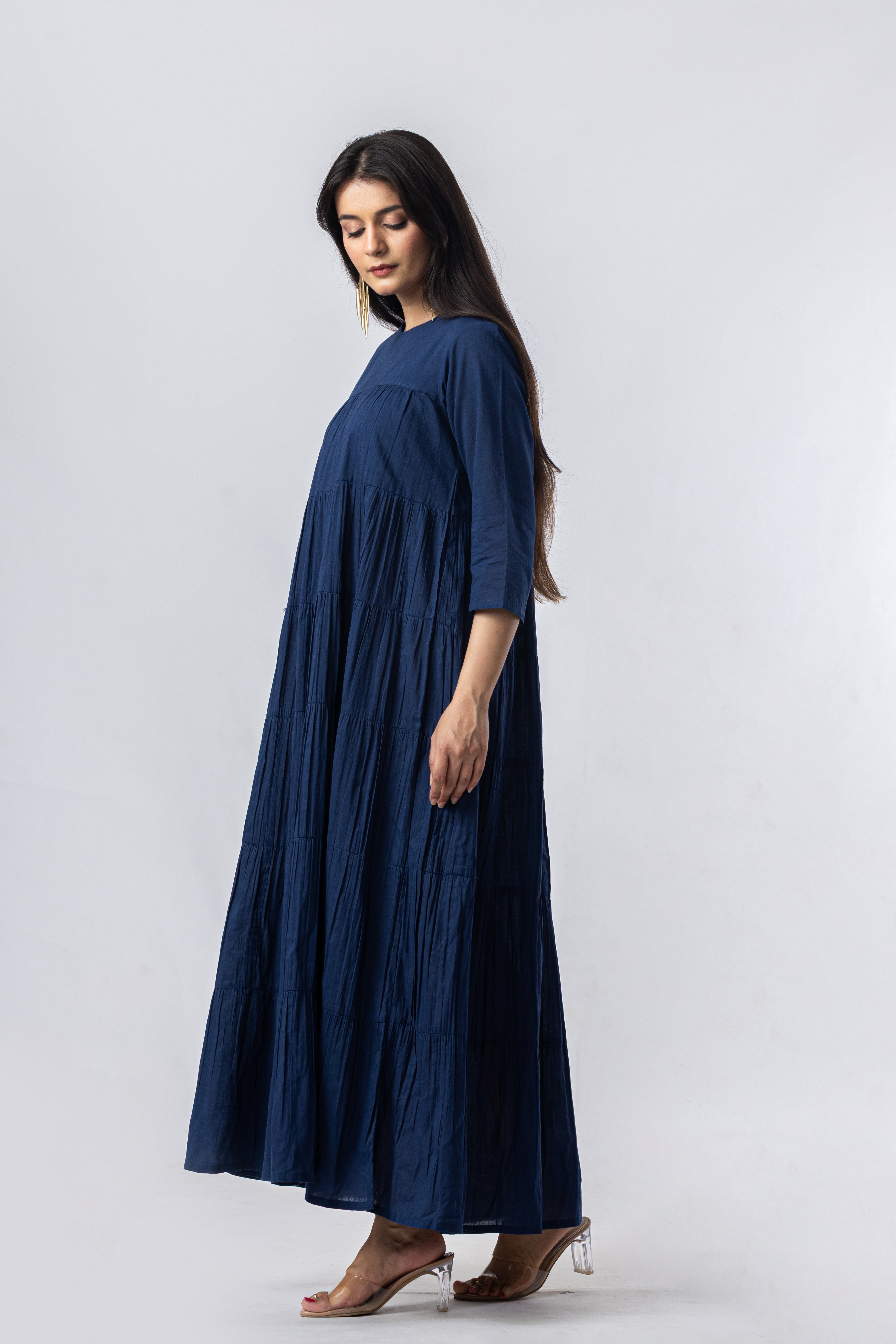 Tiered Cotton Dress (Blue with sleeves)