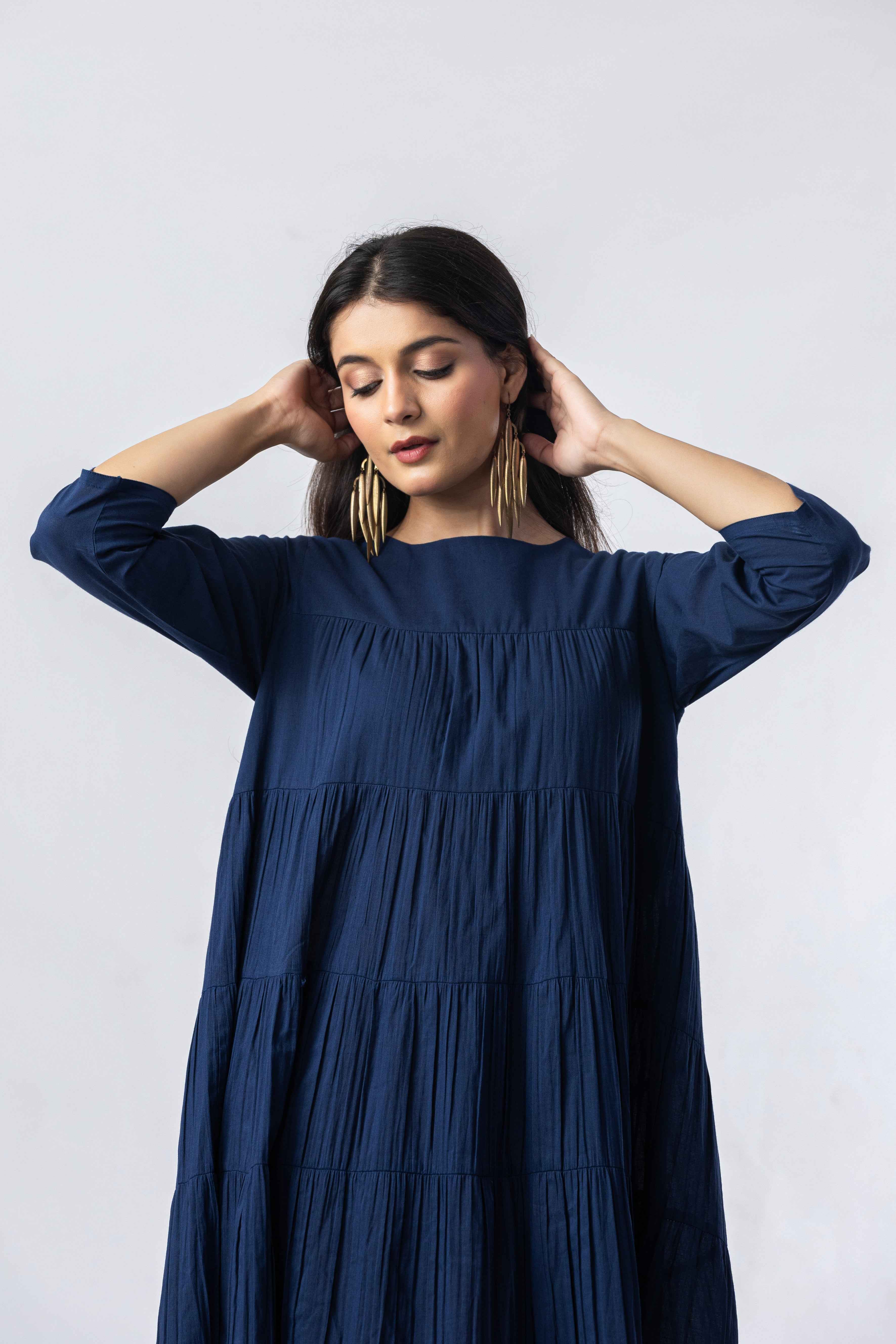 Tiered Cotton Dress (blue with sleeves)