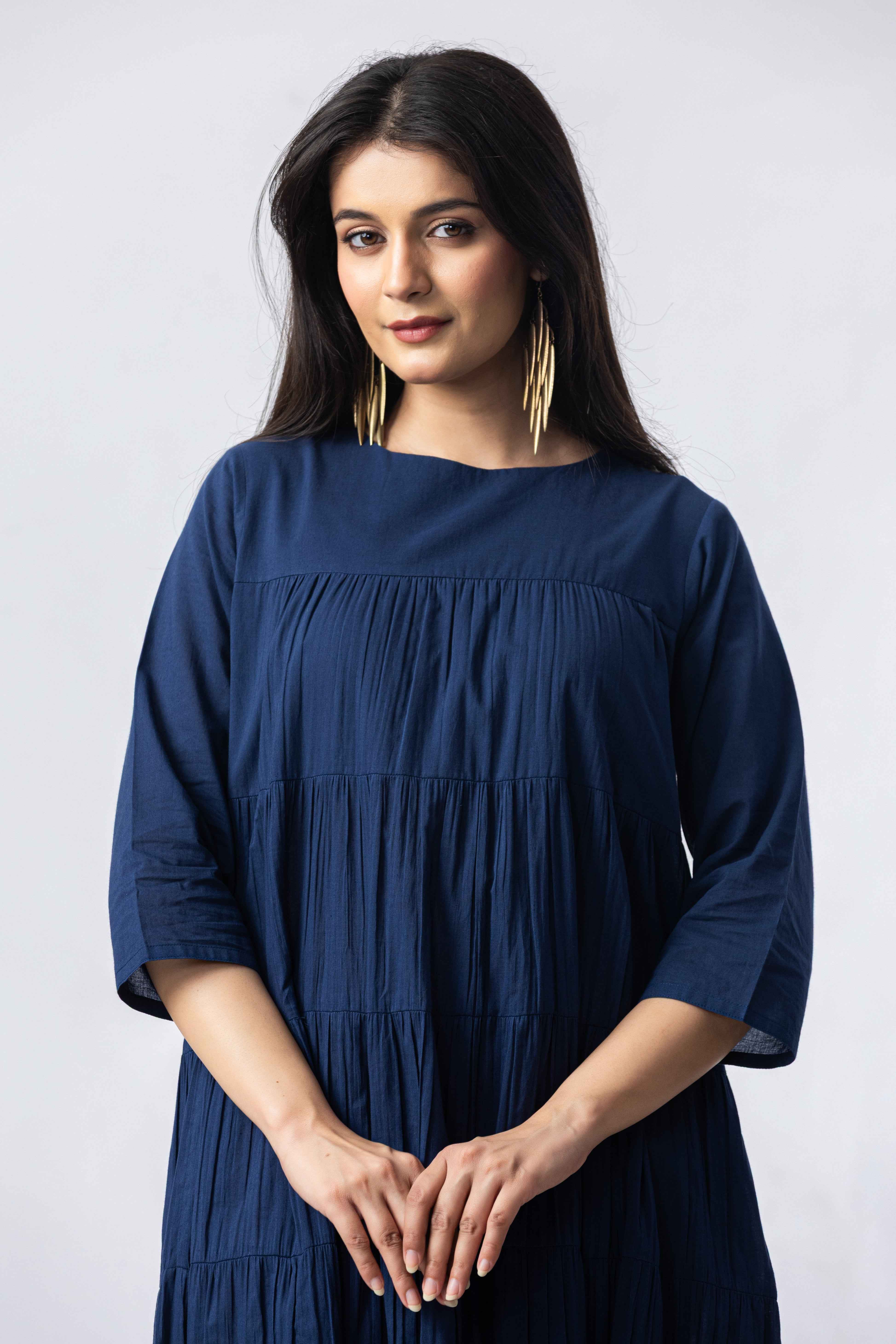 Tiered Cotton Dress (blue with sleeves)
