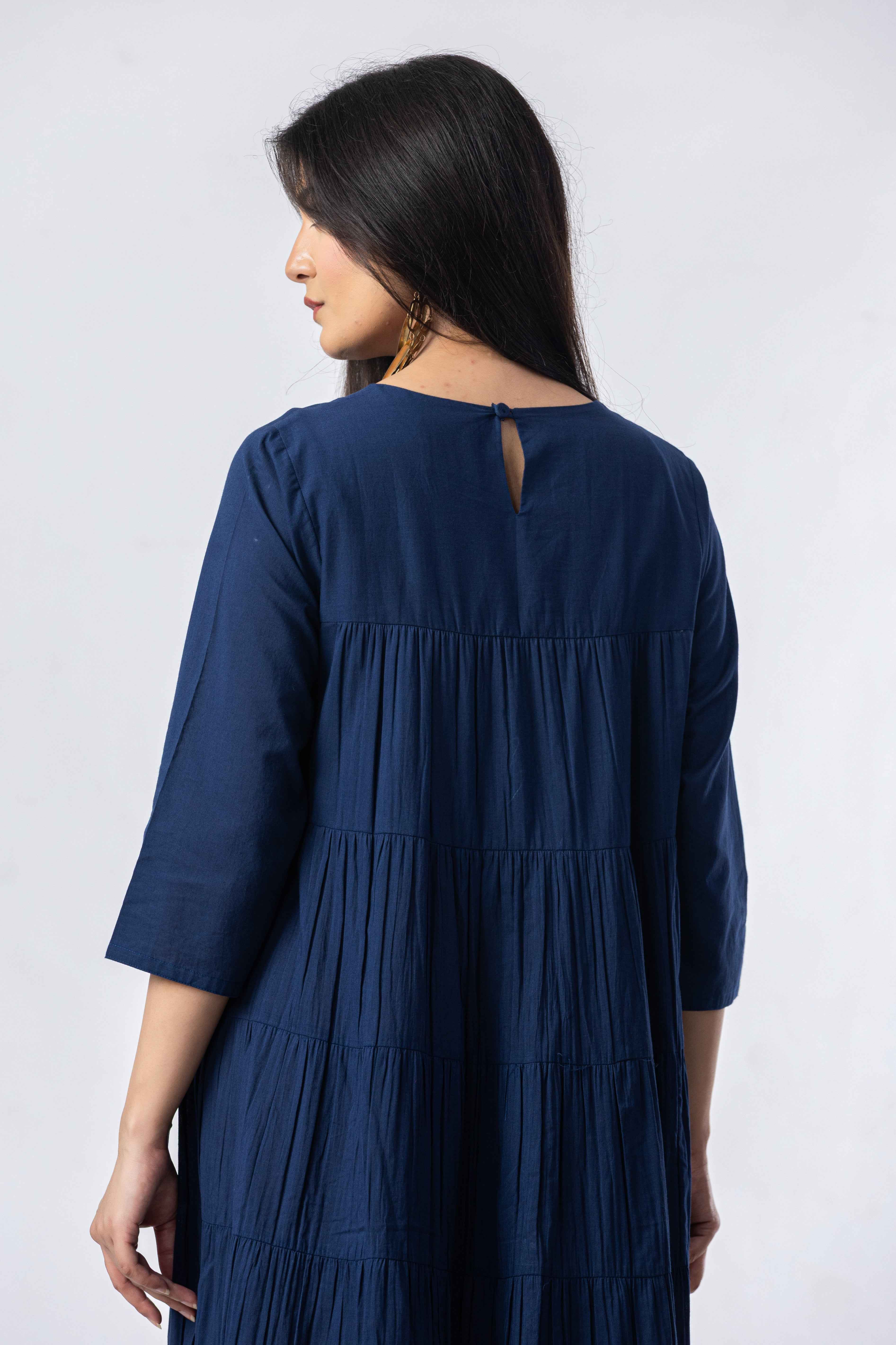 Tiered Cotton Dress (blue with sleeves)