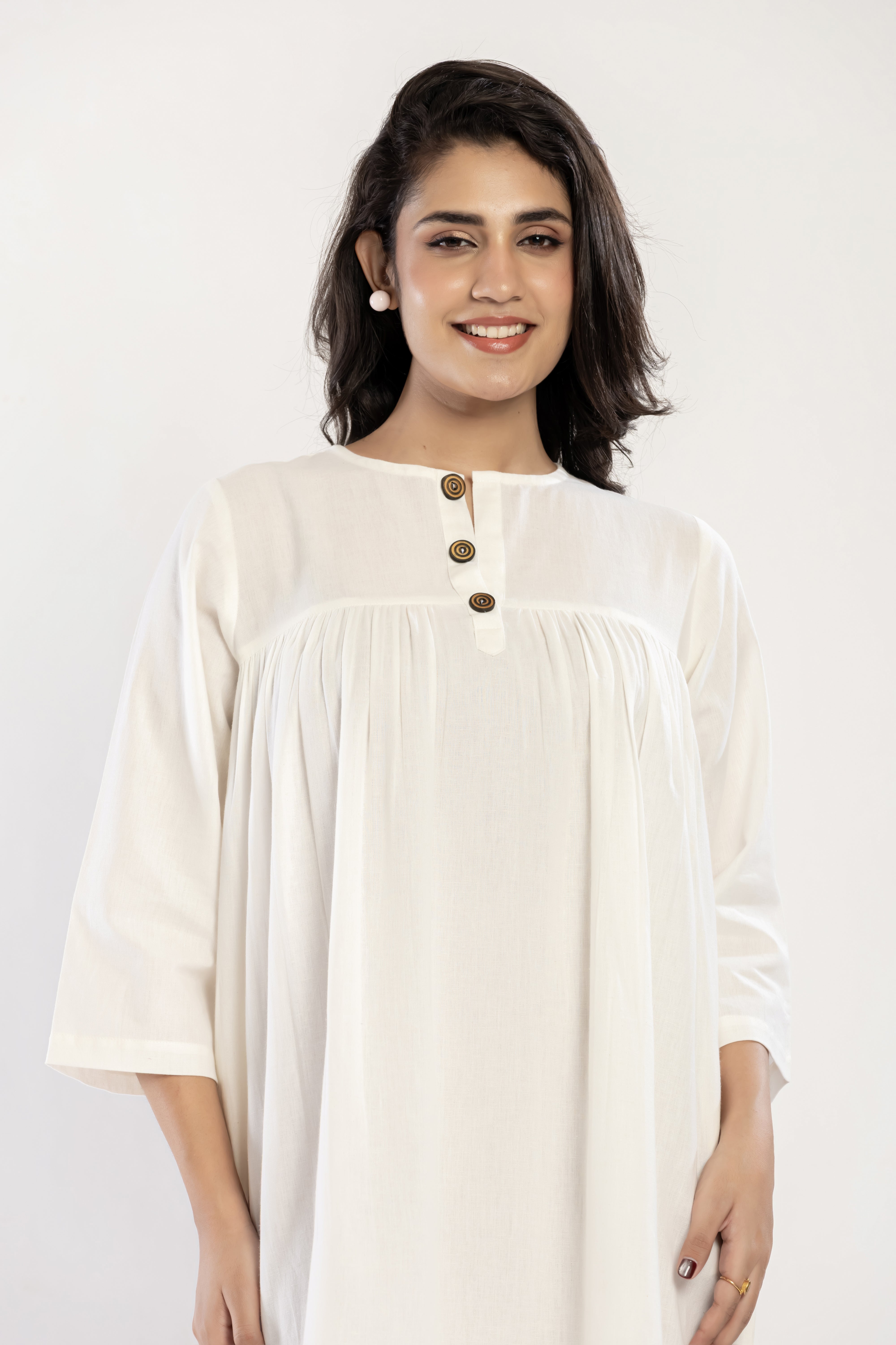 Cotton Flex Gather Dress (White)