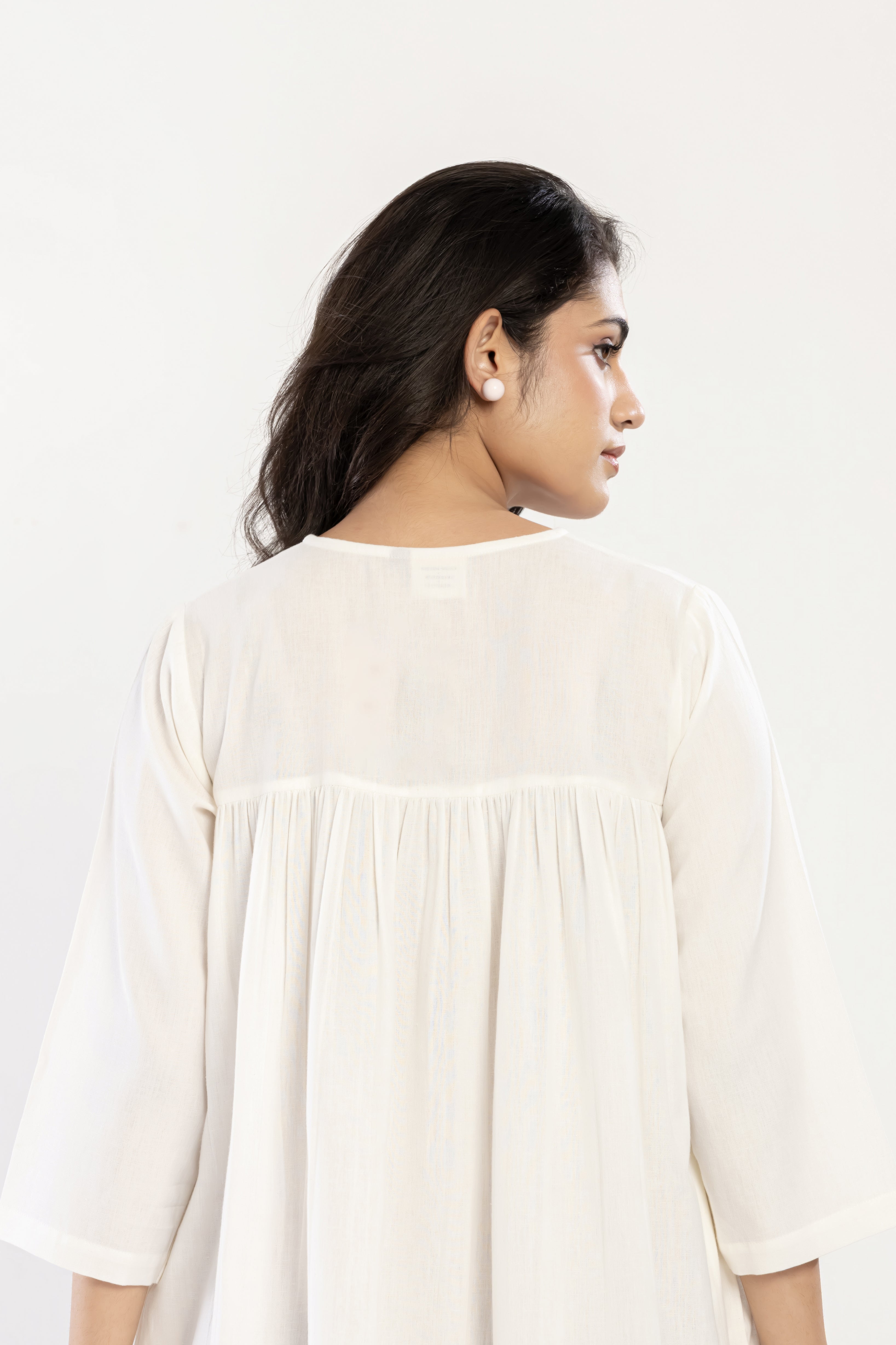 Cotton Flex Gather Dress (White)