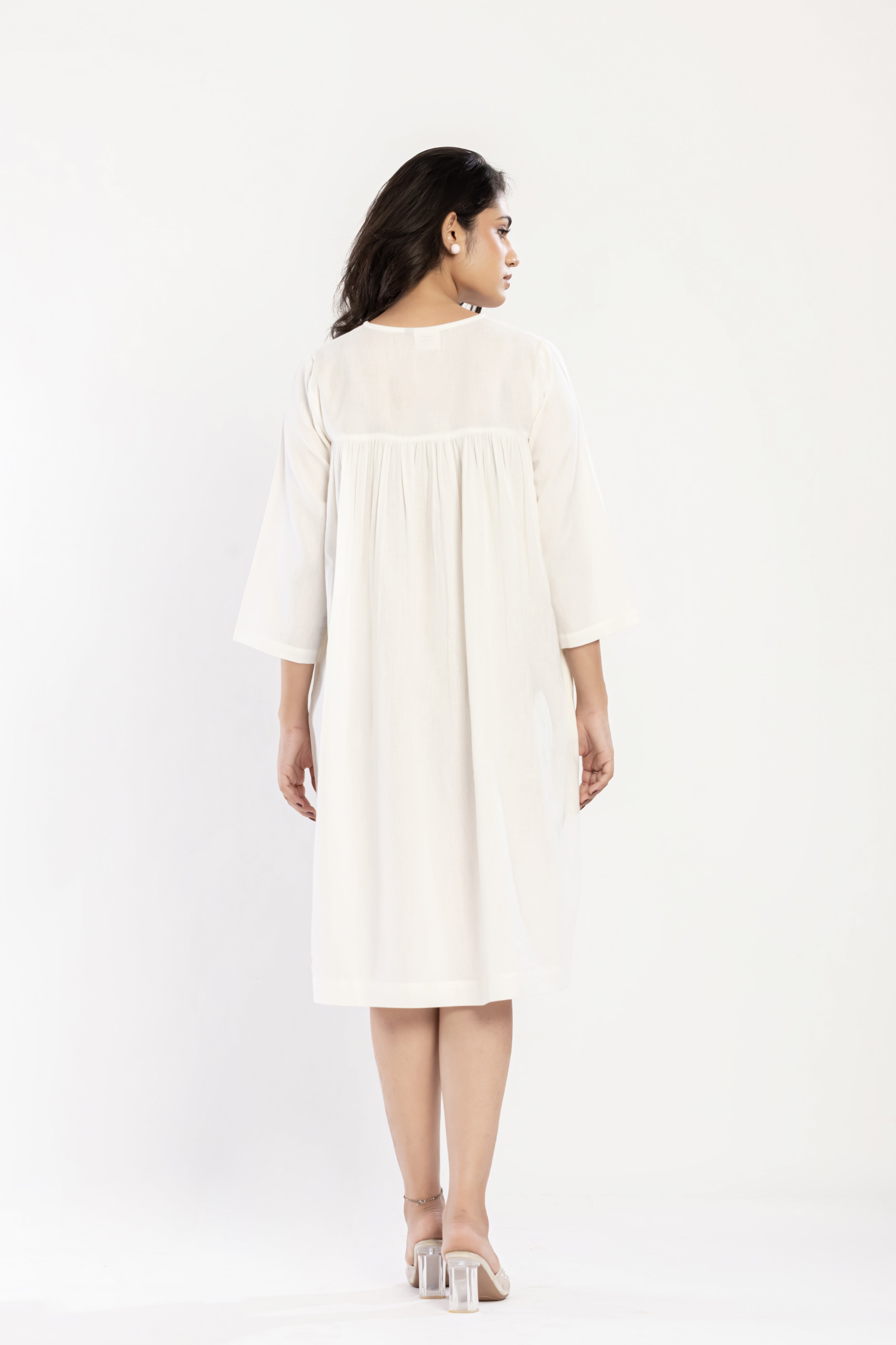 Cotton Flex Gather Dress (White)