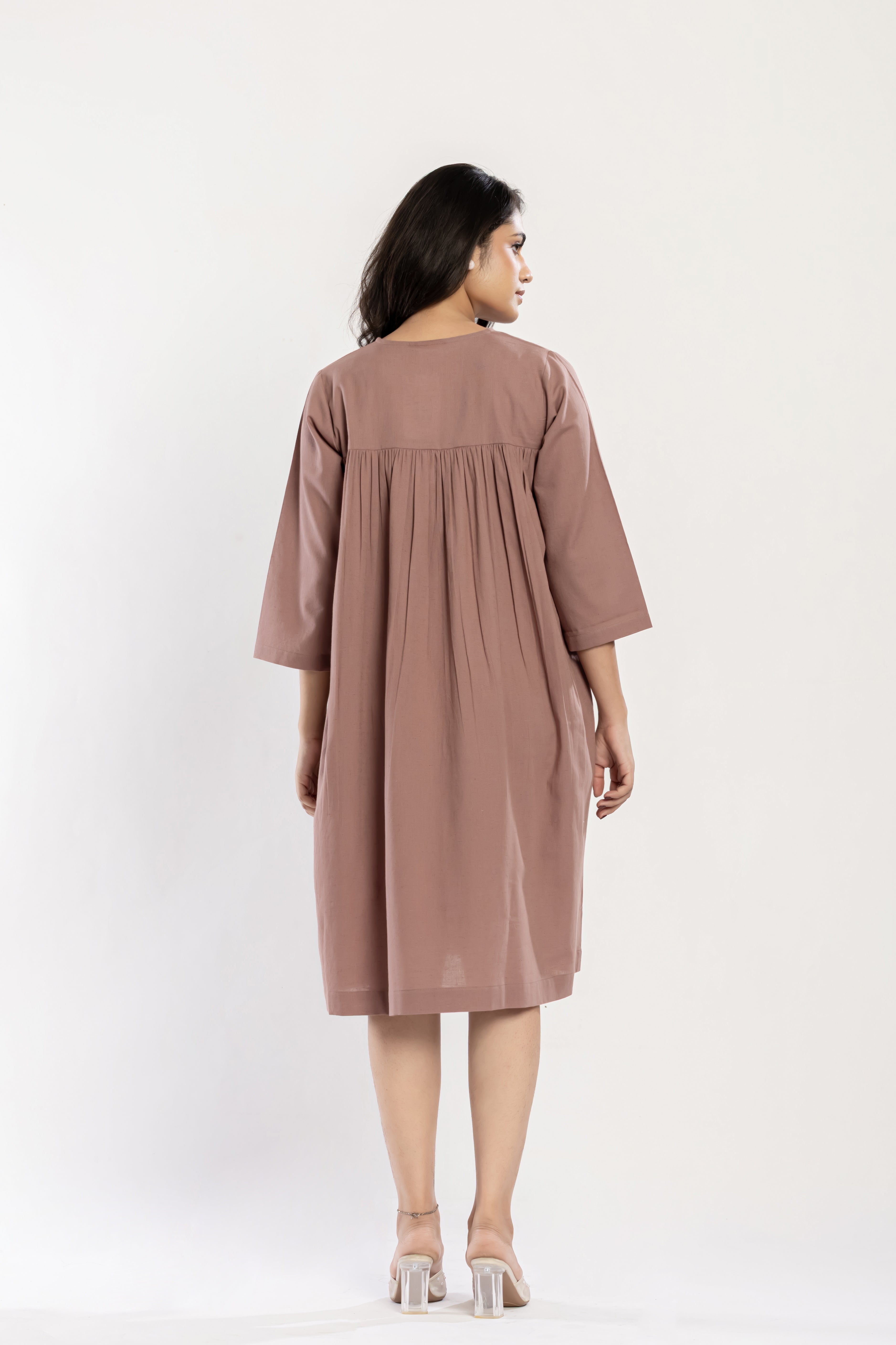 Cotton Flex Gather Dress (mauve)