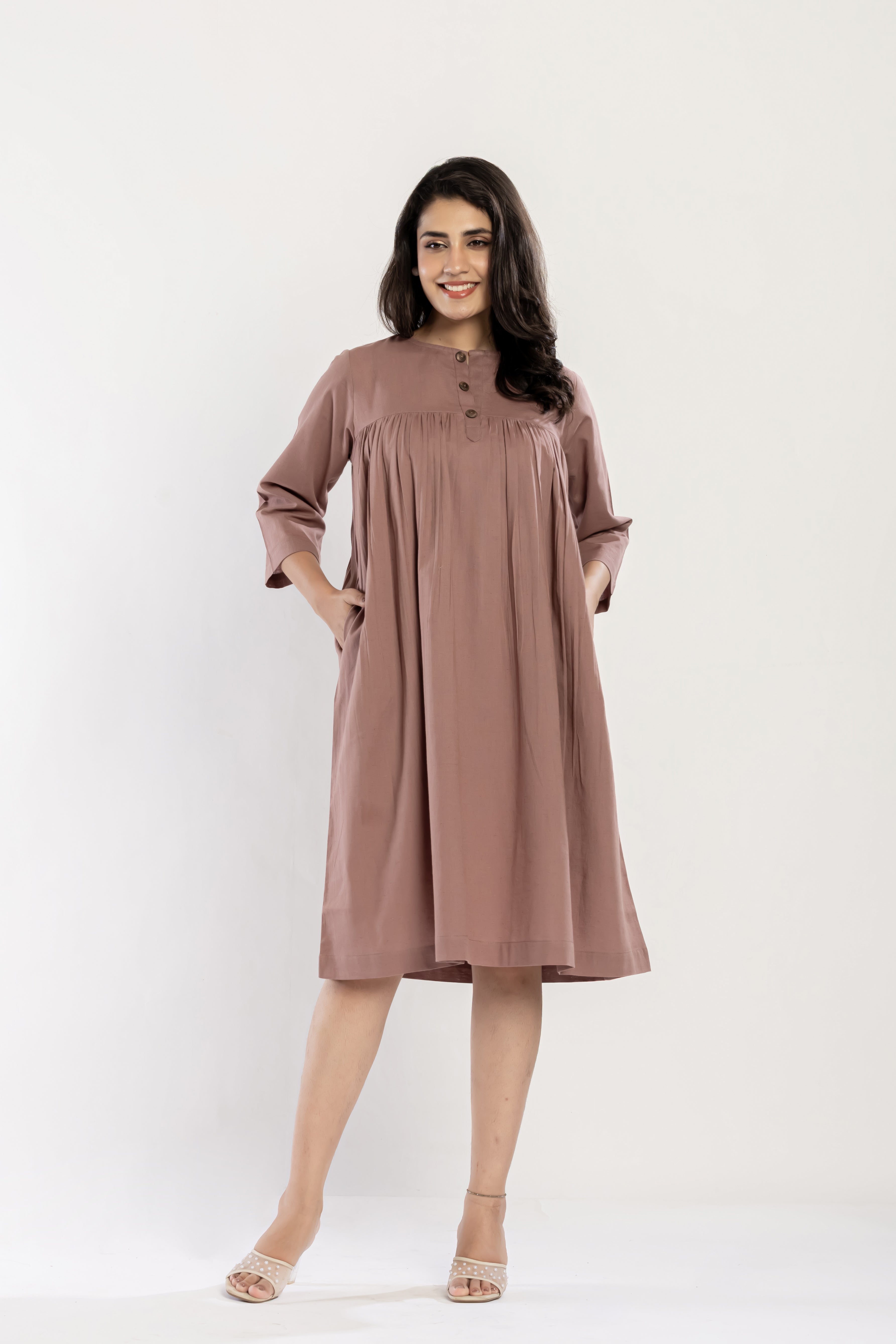 Cotton Flex Gather Dress (mauve)