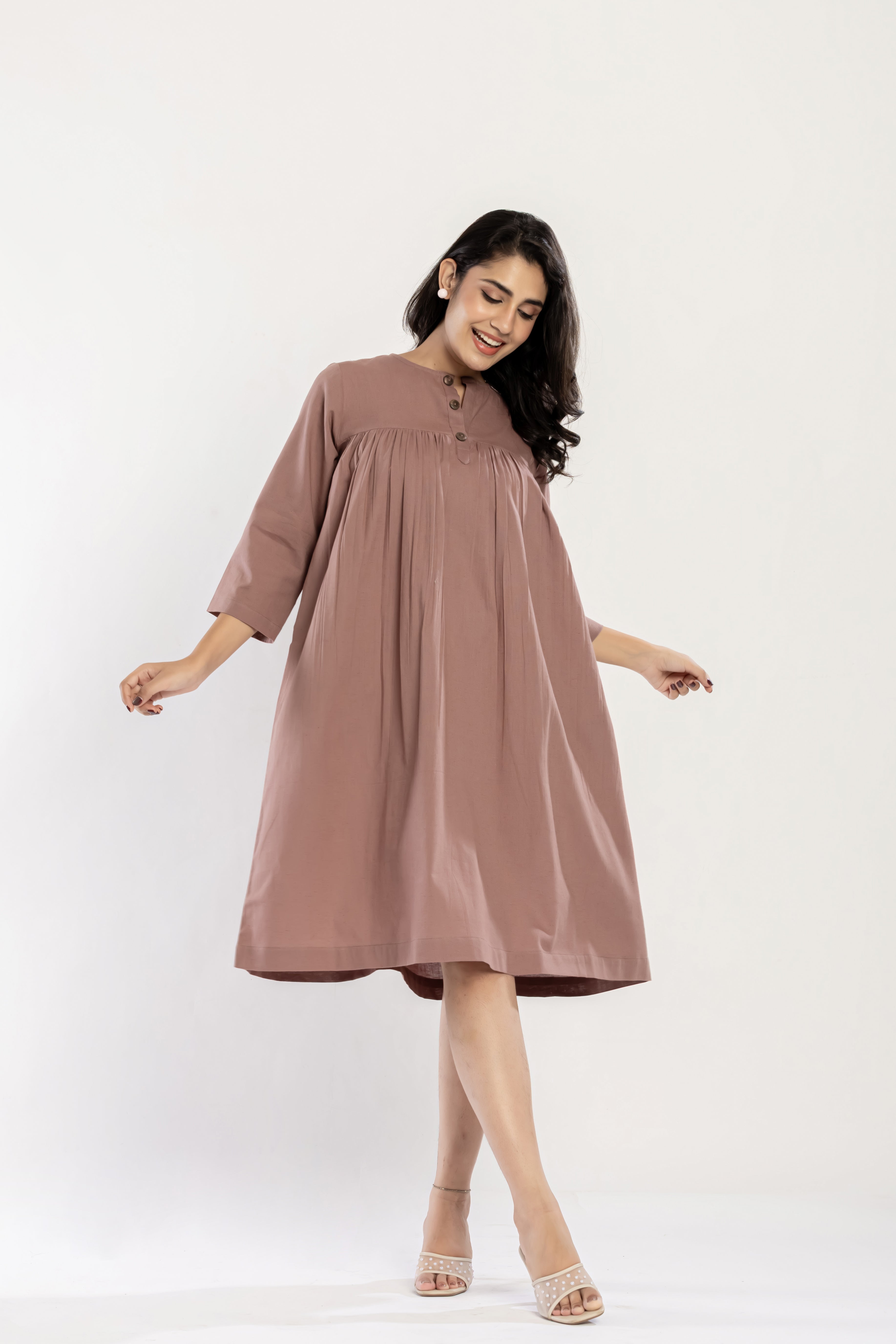 Cotton Flex Gather Dress (mauve)