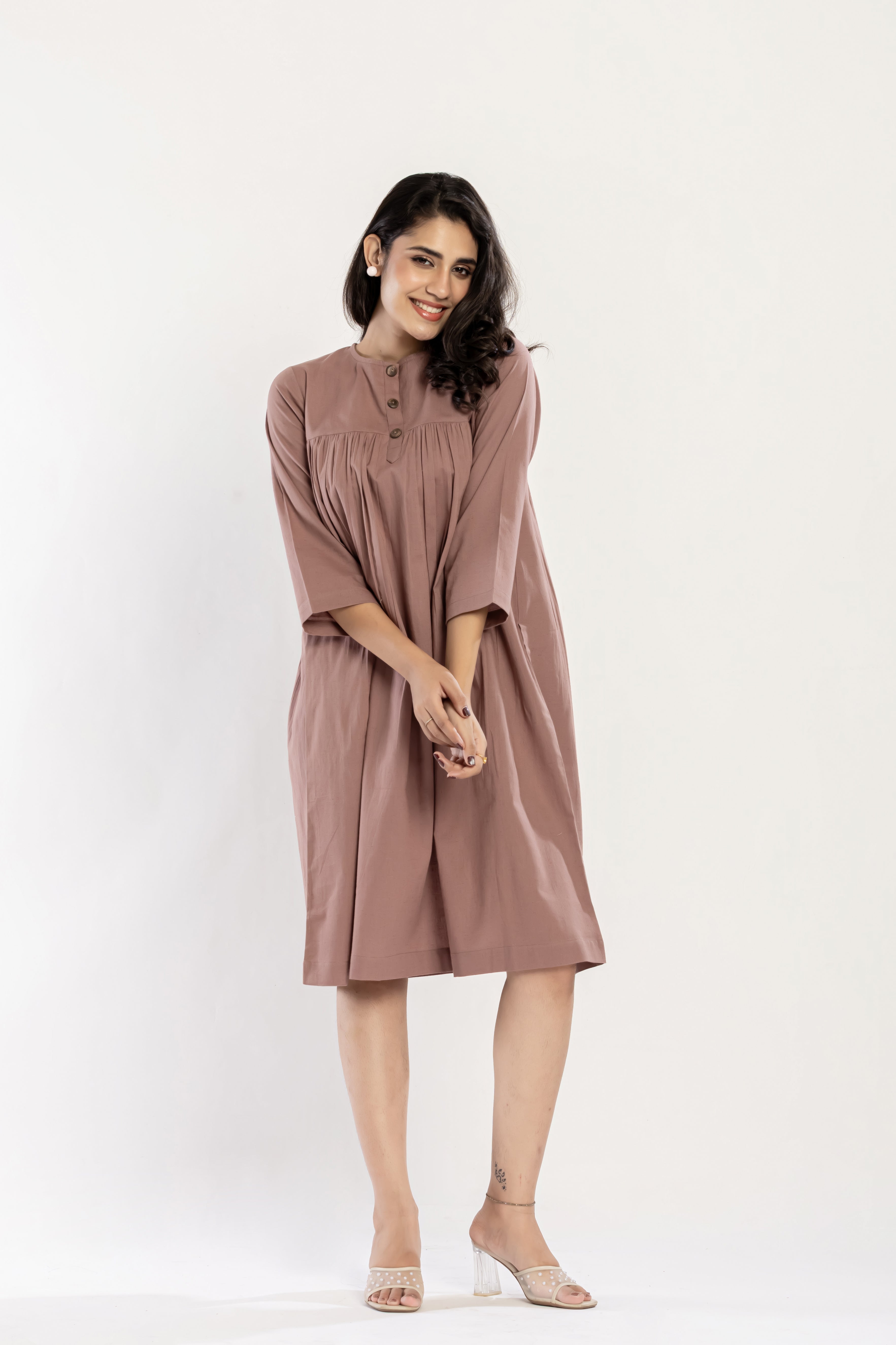Cotton Flex Gather Dress (mauve)