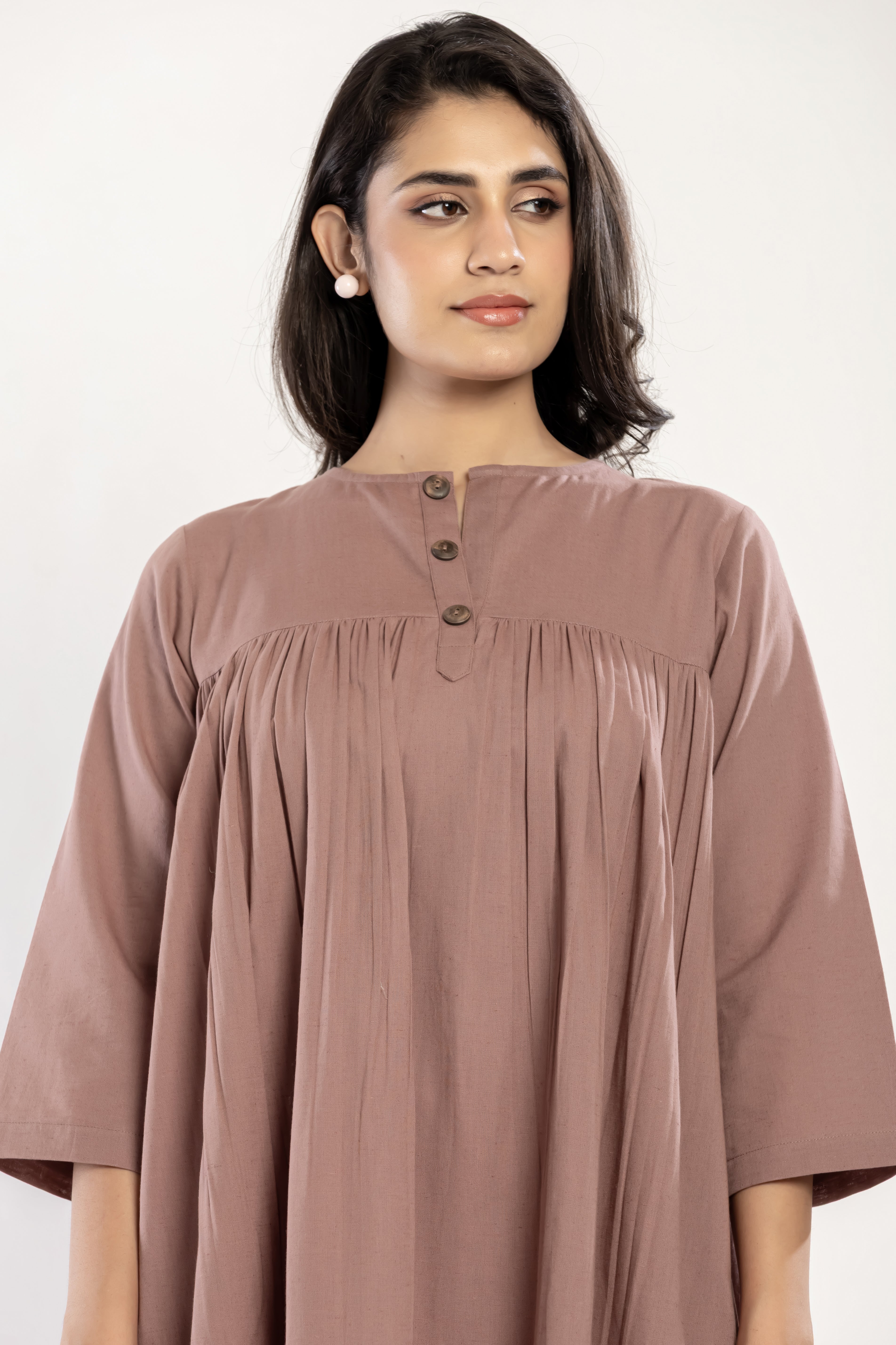 Cotton Flex Gather Dress (mauve)