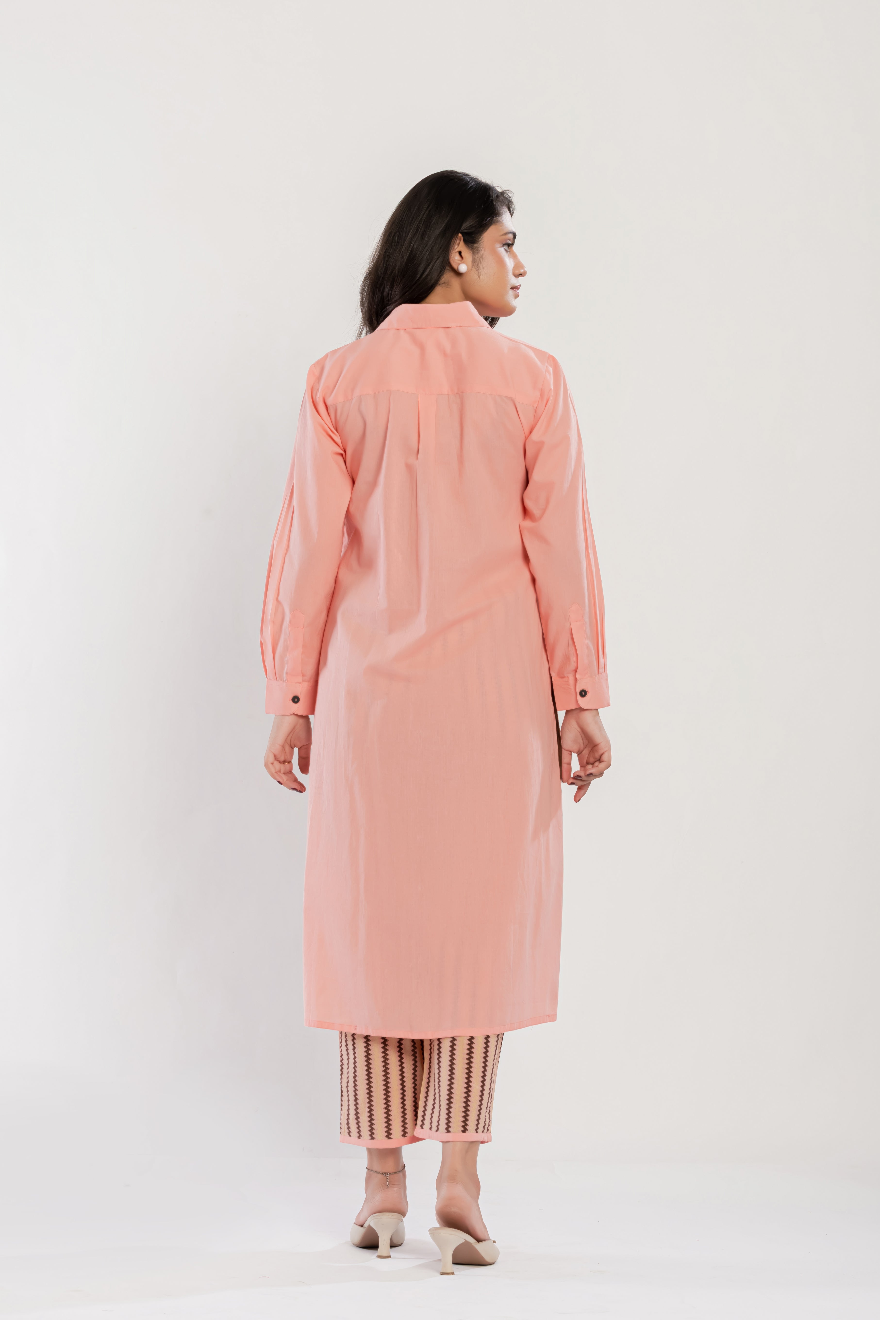 Peach-pink Shirt Kurti (Pants Included)