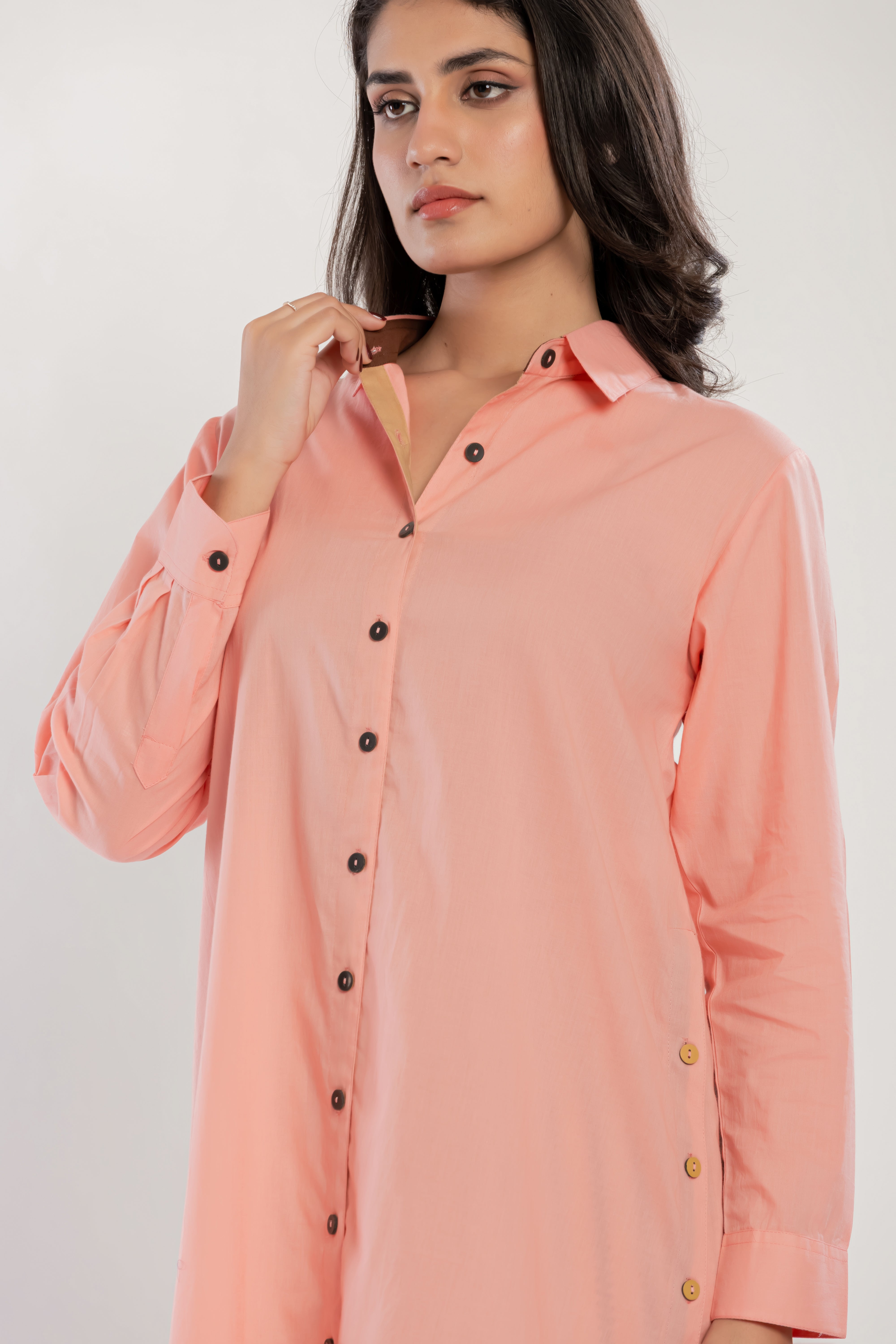 Peach-pink Shirt Kurti (Pants Included)