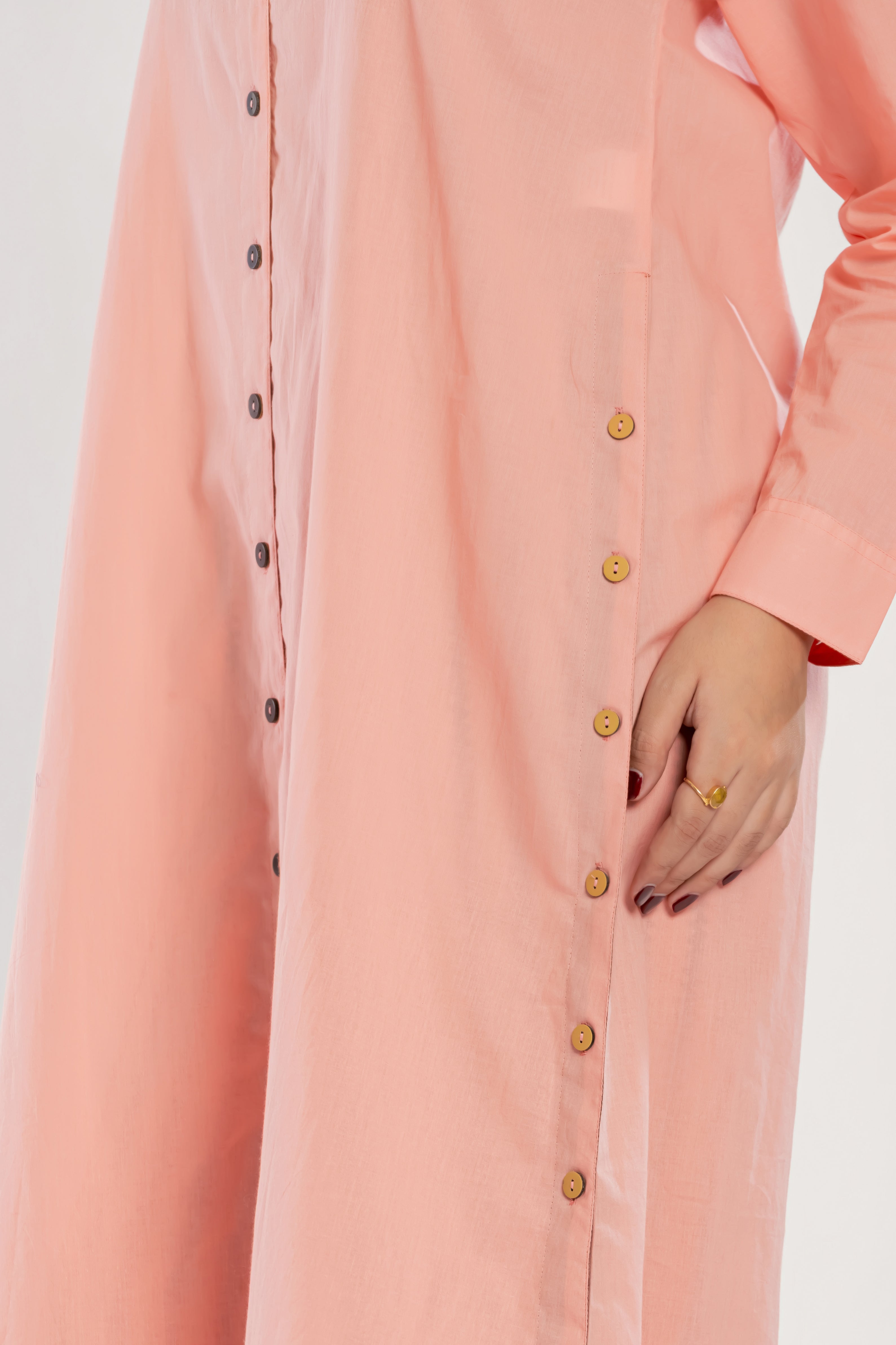 Peach-pink Shirt Kurti (Pants Included)